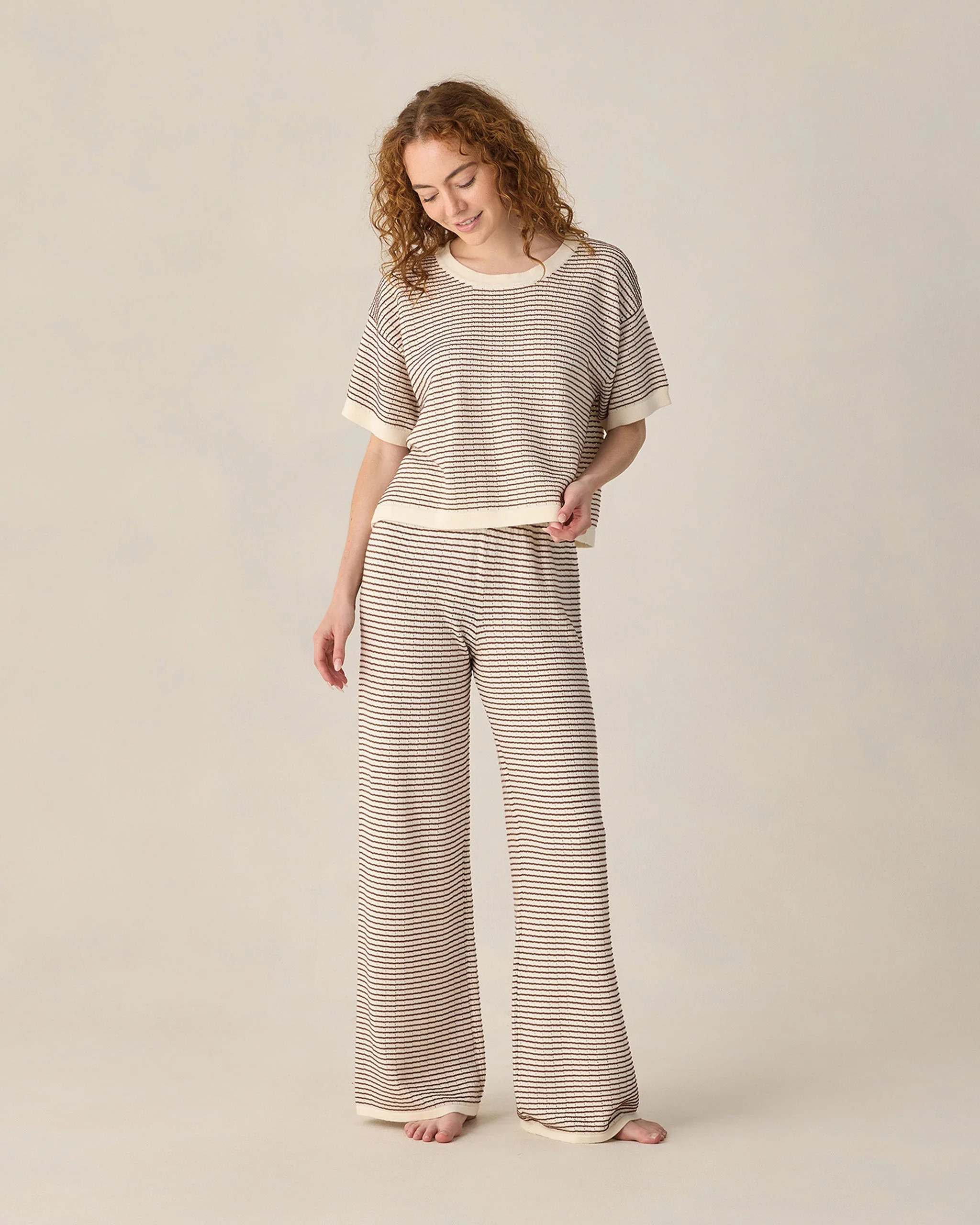 Women's Boxy Crop Knit Tee Chocolate Stripe - Image 5