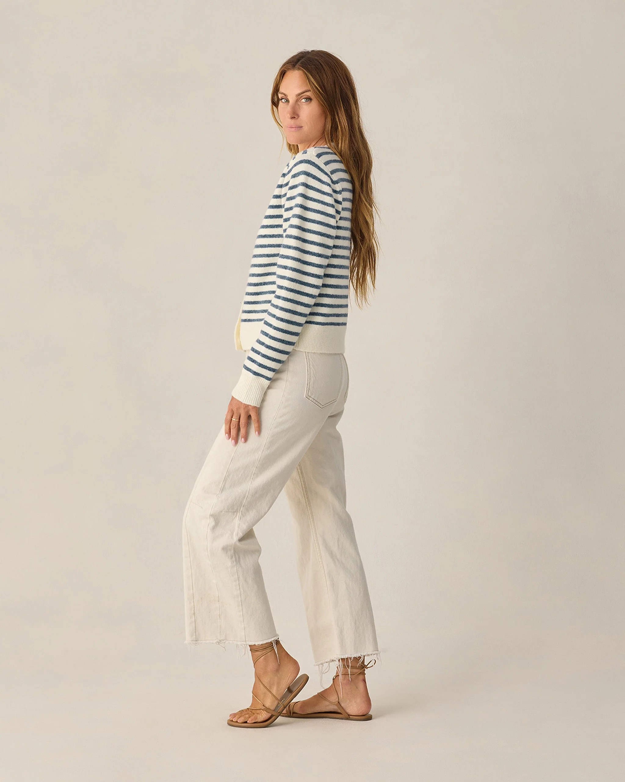 Women's Classic Cardigan Maritime Stripe - Image 3