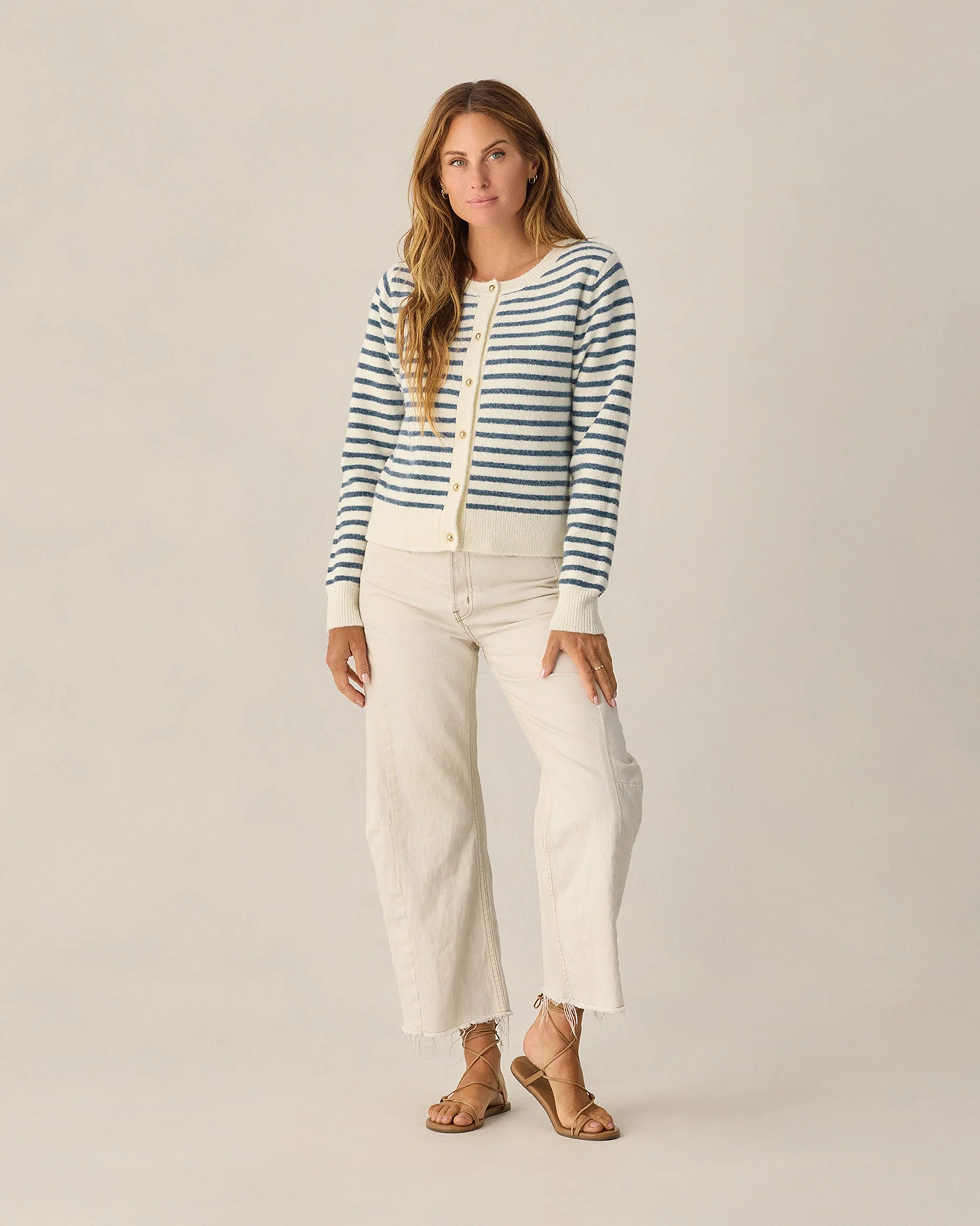 Women's Classic Cardigan Maritime Stripe - Image 4