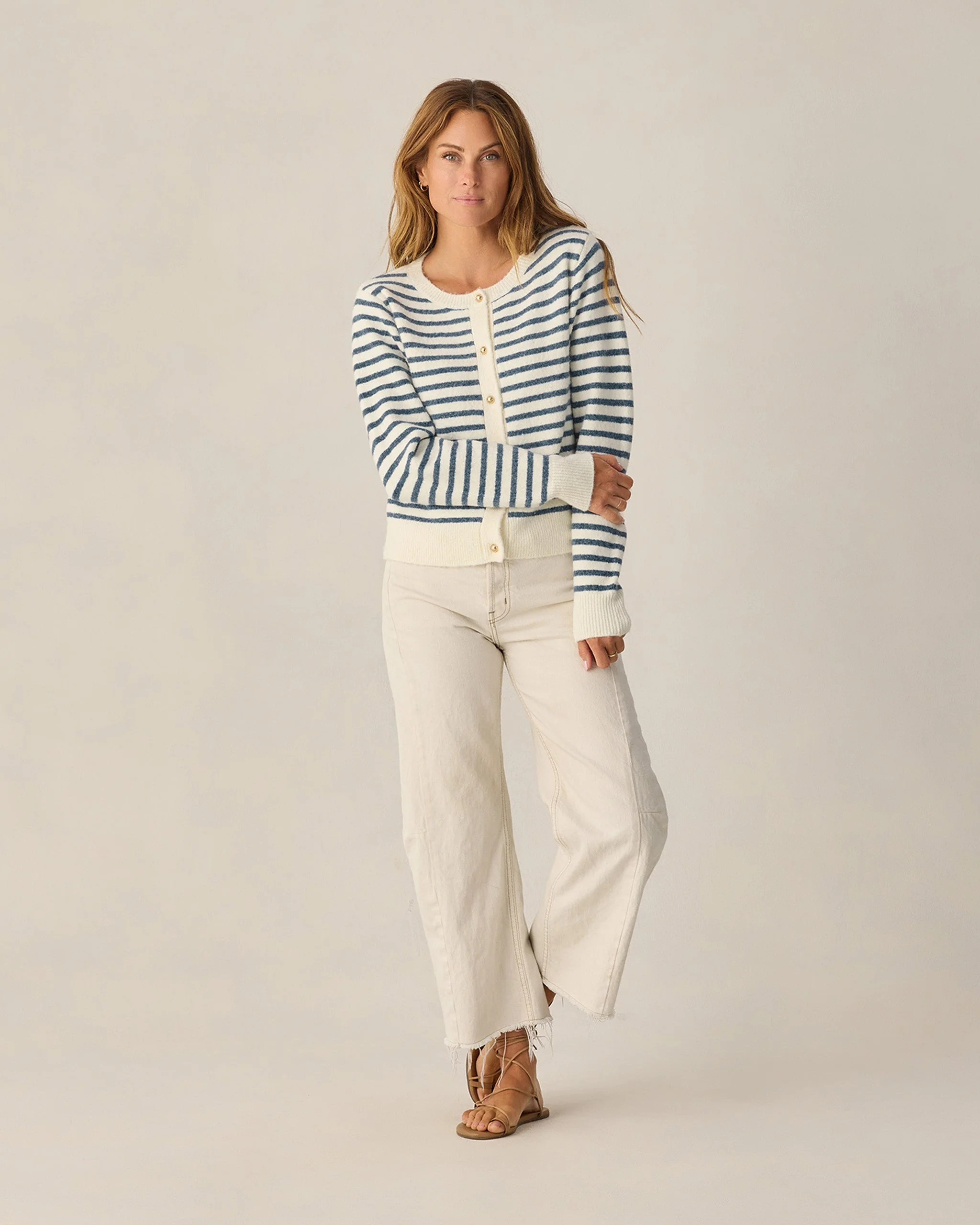 Women's Classic Cardigan Maritime Stripe - Image 6