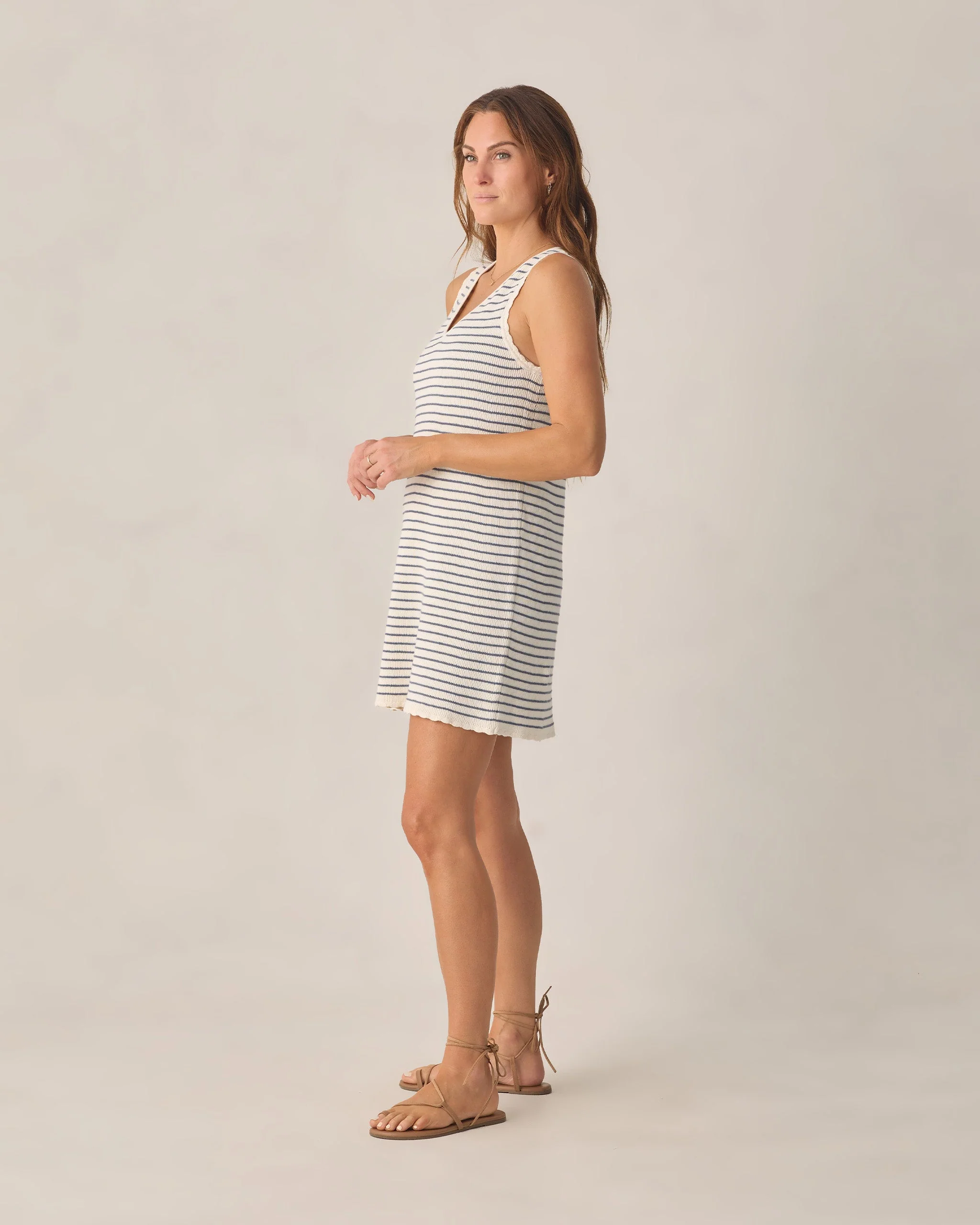 Women's Crochet Tank Mini Dress Marine Stripe - Image 3