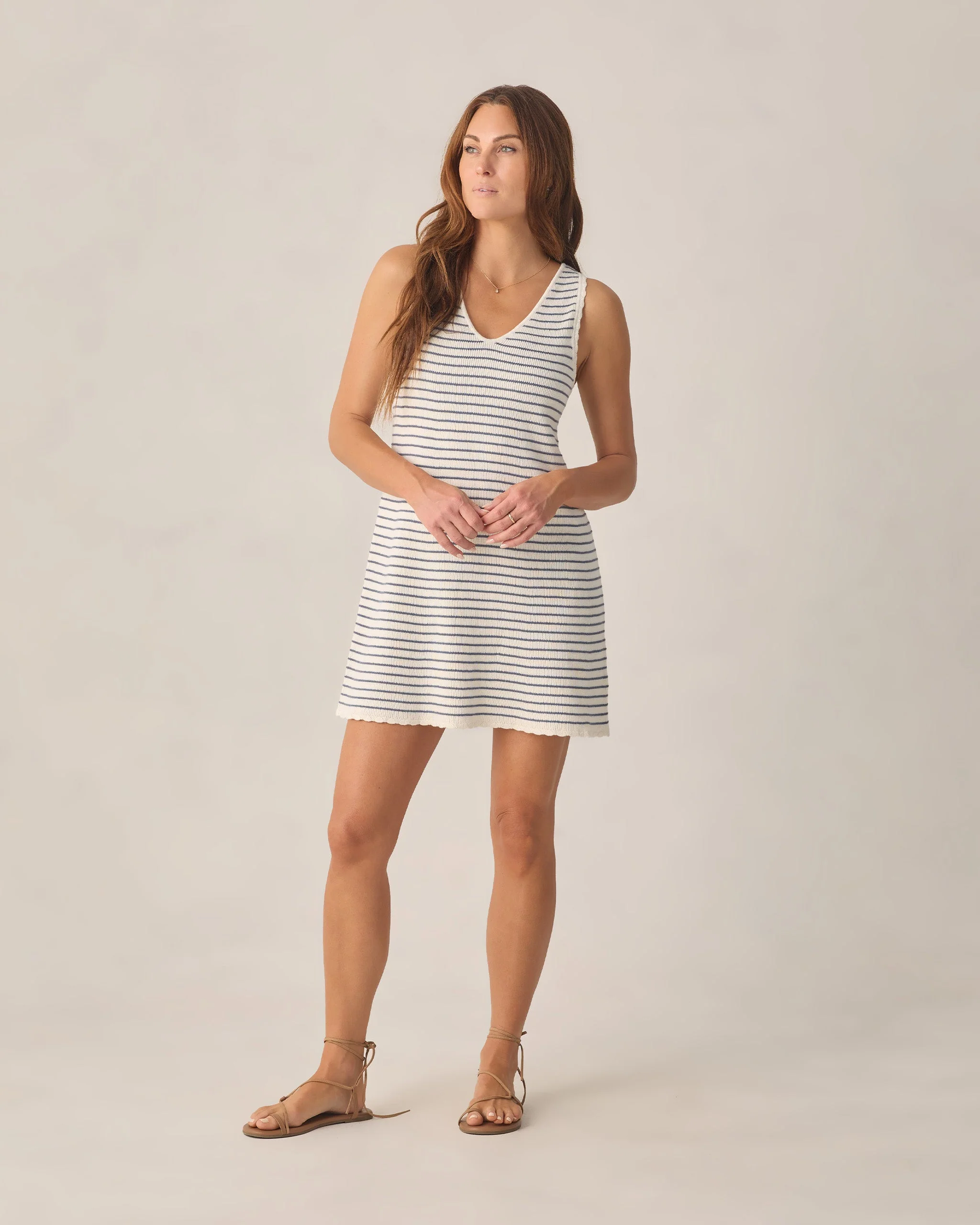 Women's Crochet Tank Mini Dress Marine Stripe - Image 5