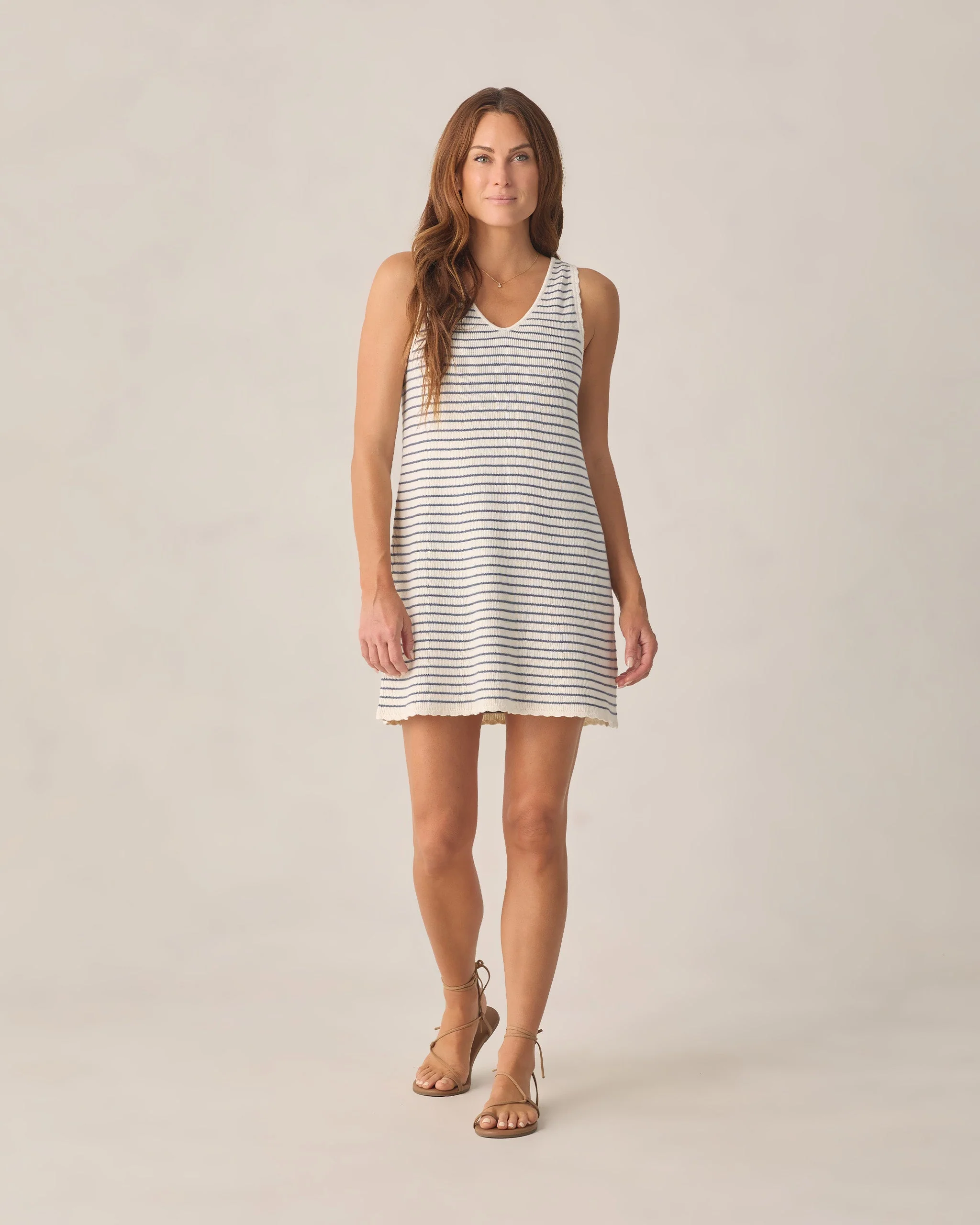 Women's Crochet Tank Mini Dress Marine Stripe - Image 6
