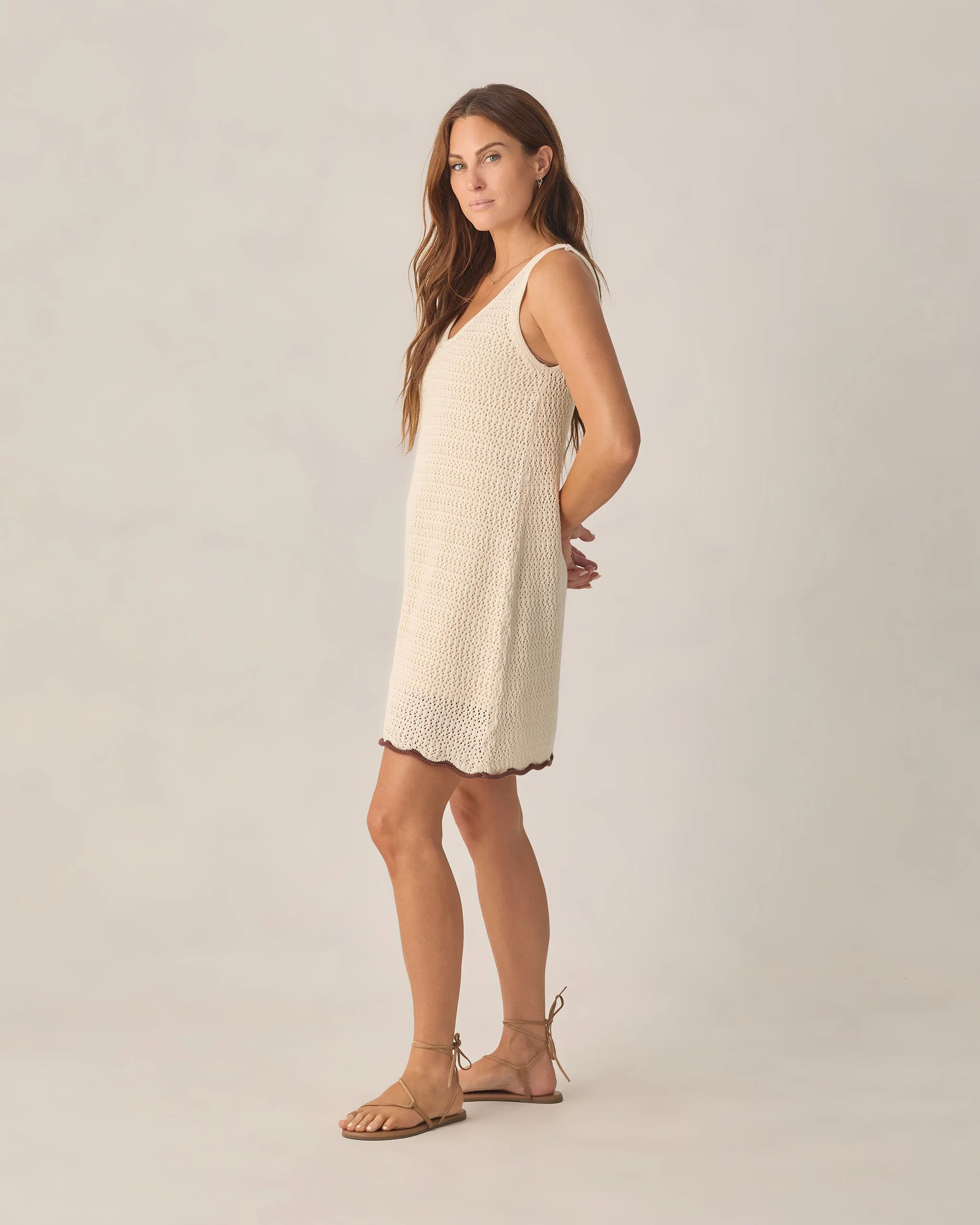 Women's Crochet Tank Mini Dress Natural - Image 3