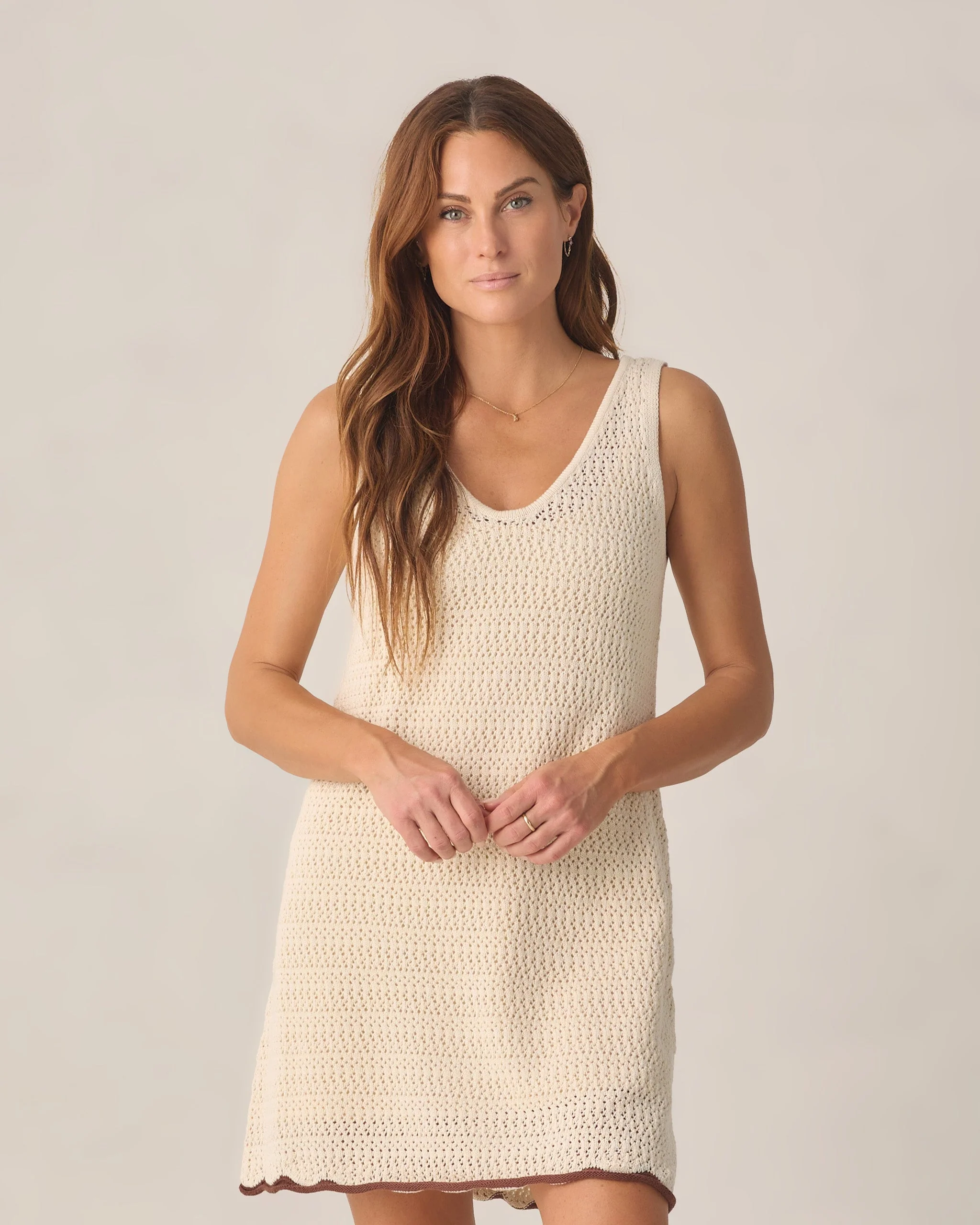 Women's Crochet Tank Mini Dress Natural - Image 4