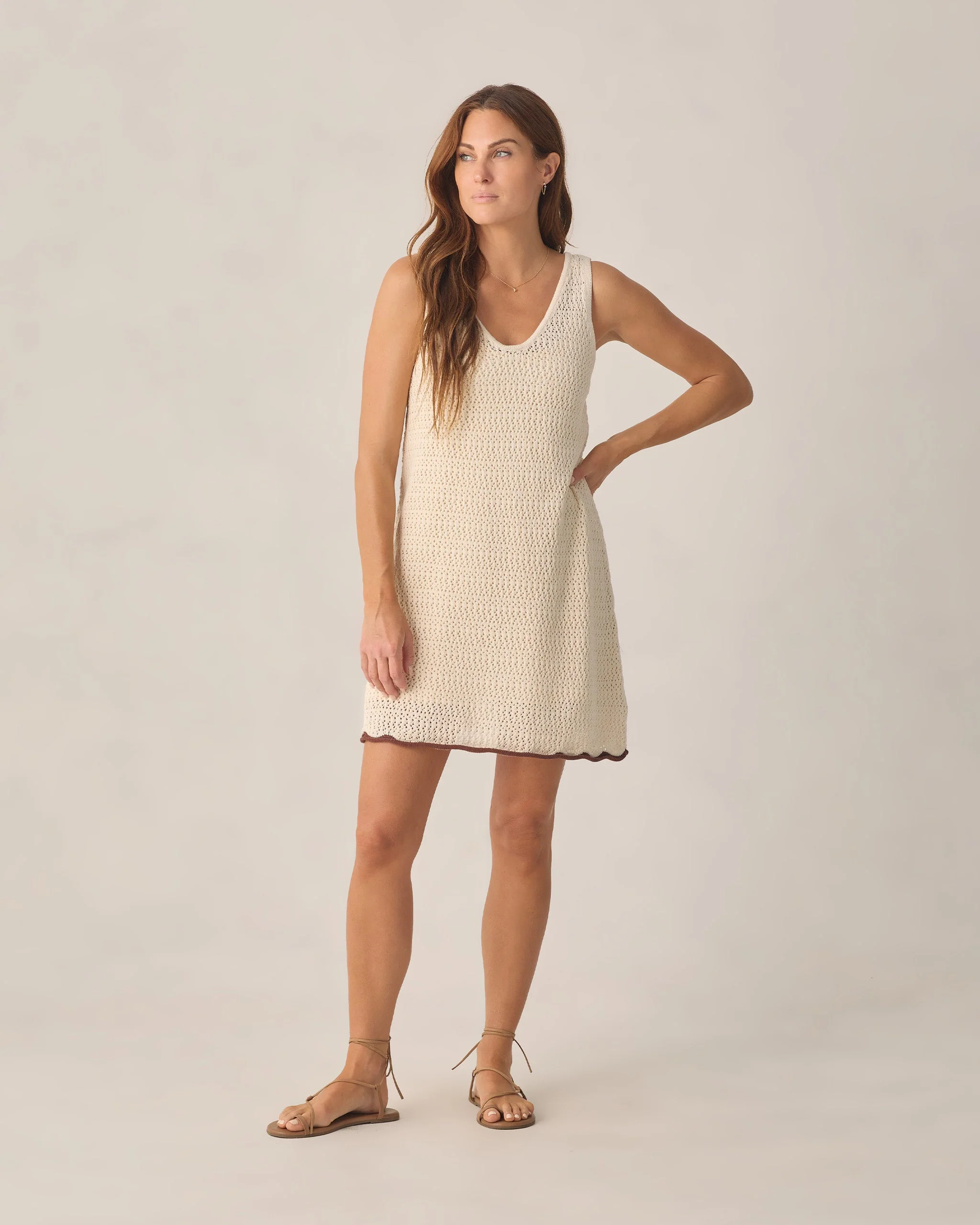 Women's Crochet Tank Mini Dress Natural - Image 6