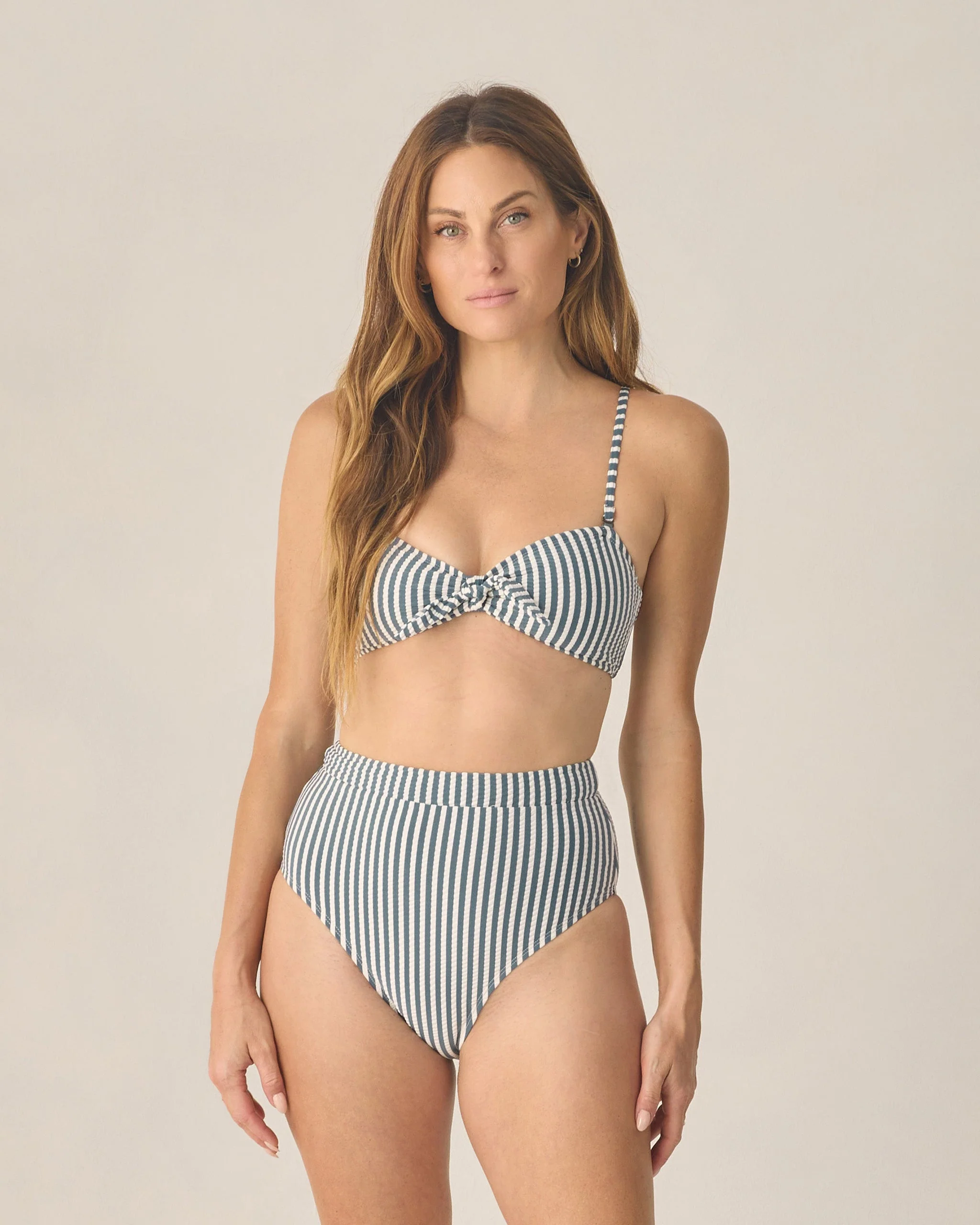 Women's High Waisted Bikini Bottom Navy Stripe