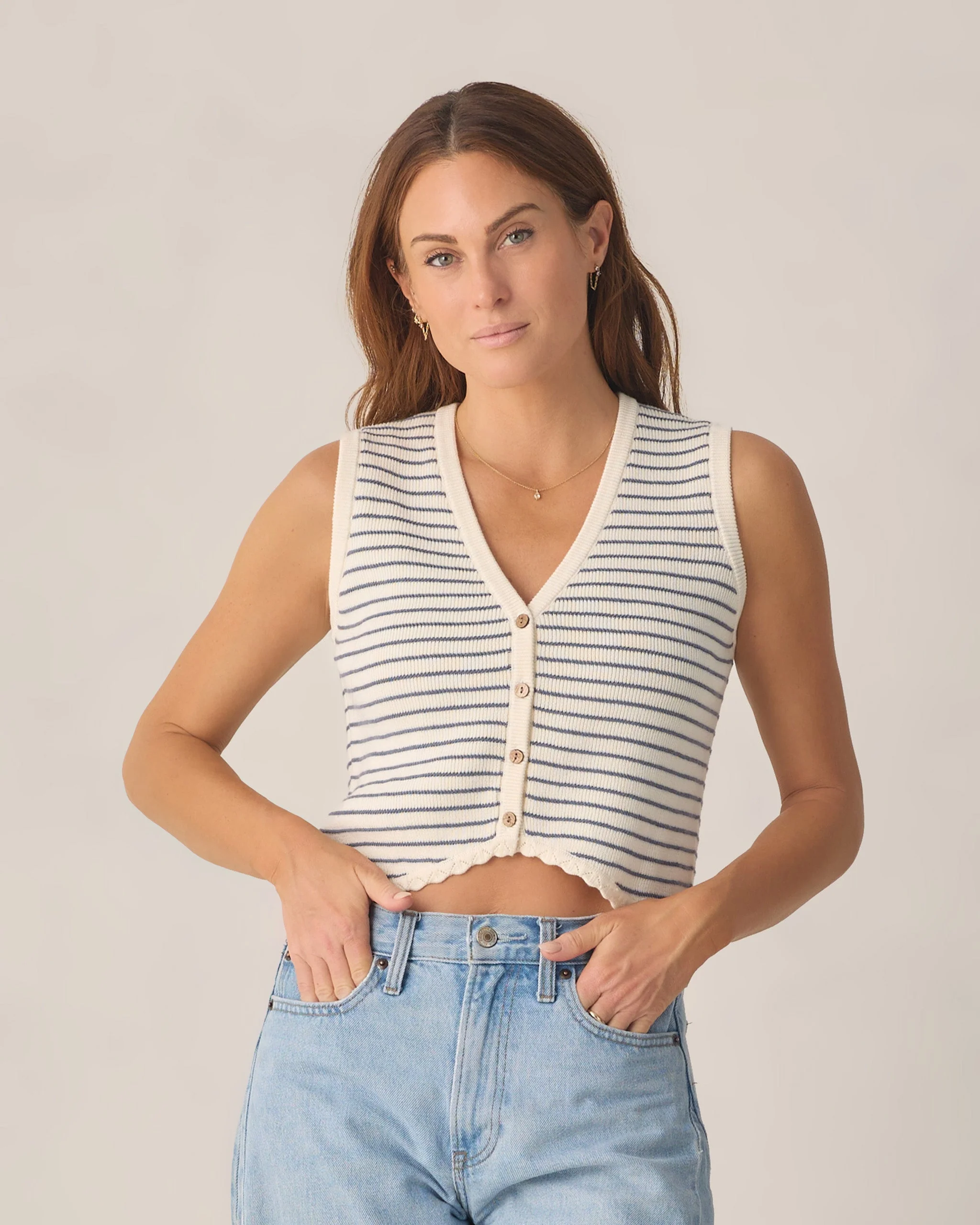 Women's Knit Vest Marine Stripe - Image 4