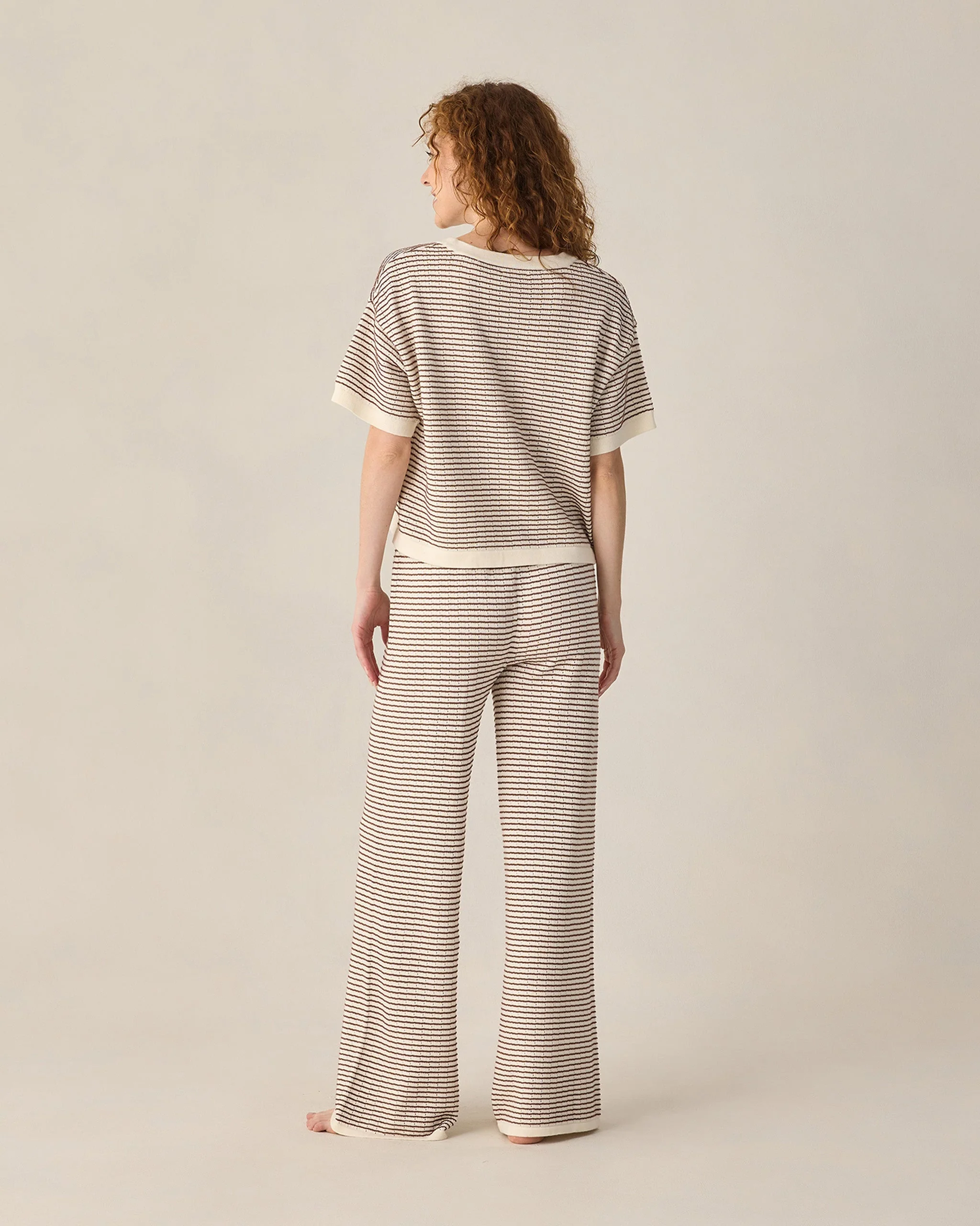 Women's Knit Wide Leg Pant Chocolate Stripe - Image 2