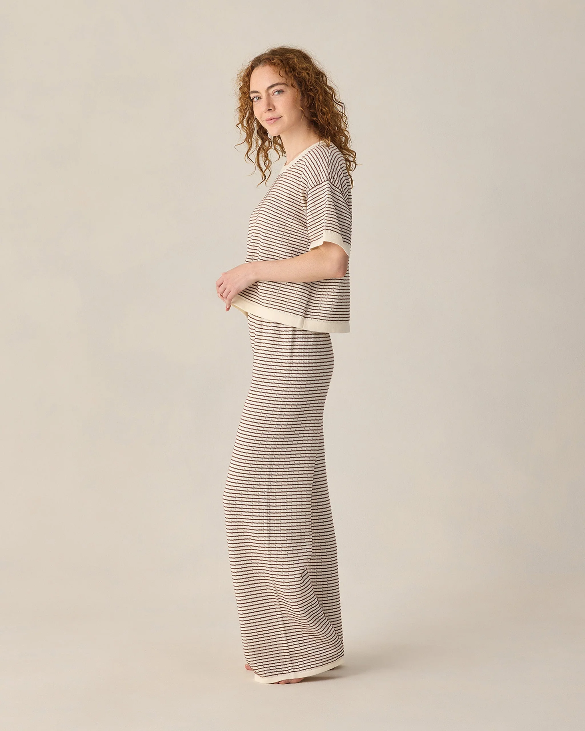 Women's Knit Wide Leg Pant Chocolate Stripe - Image 3
