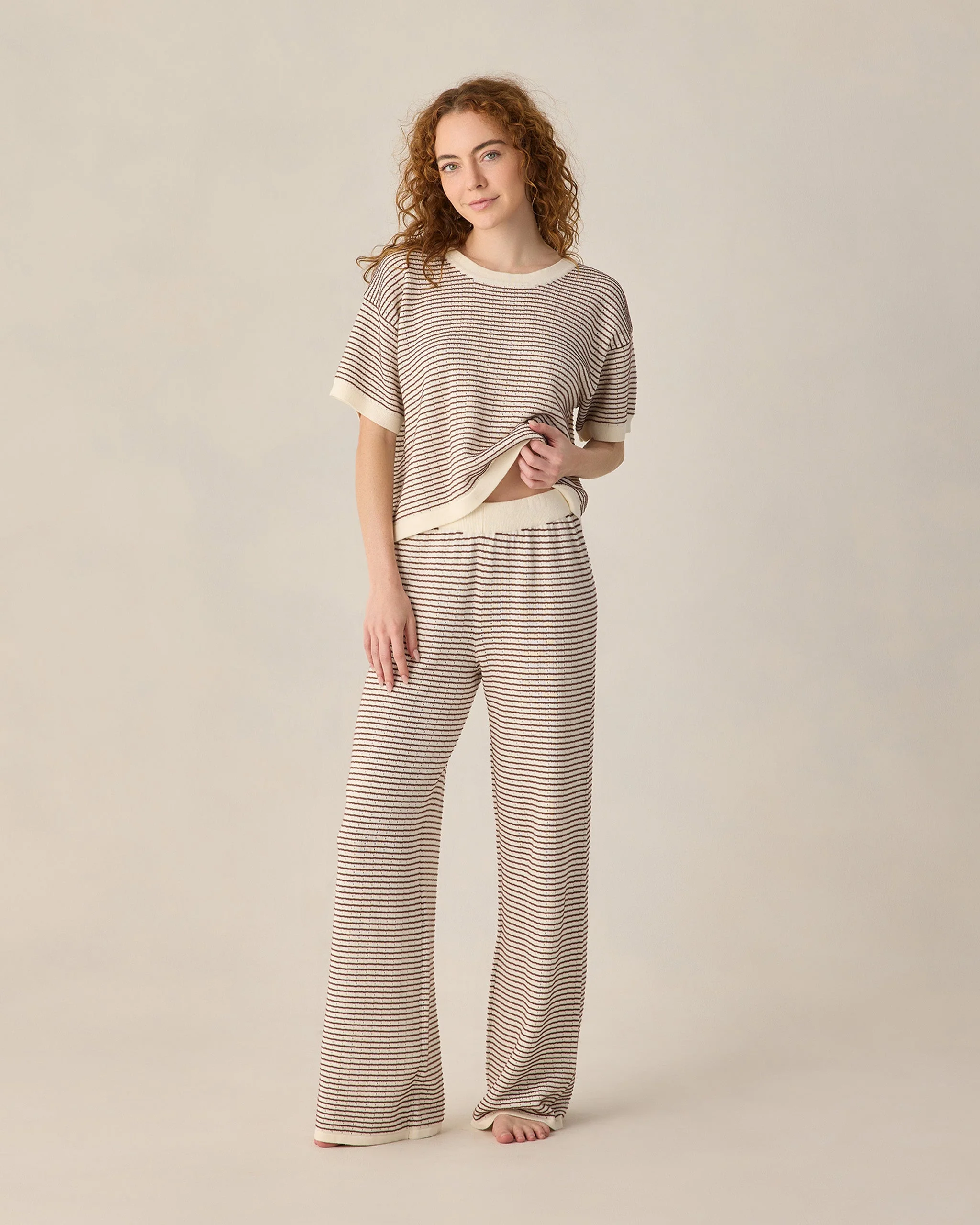 Women's Knit Wide Leg Pant Chocolate Stripe - Image 4