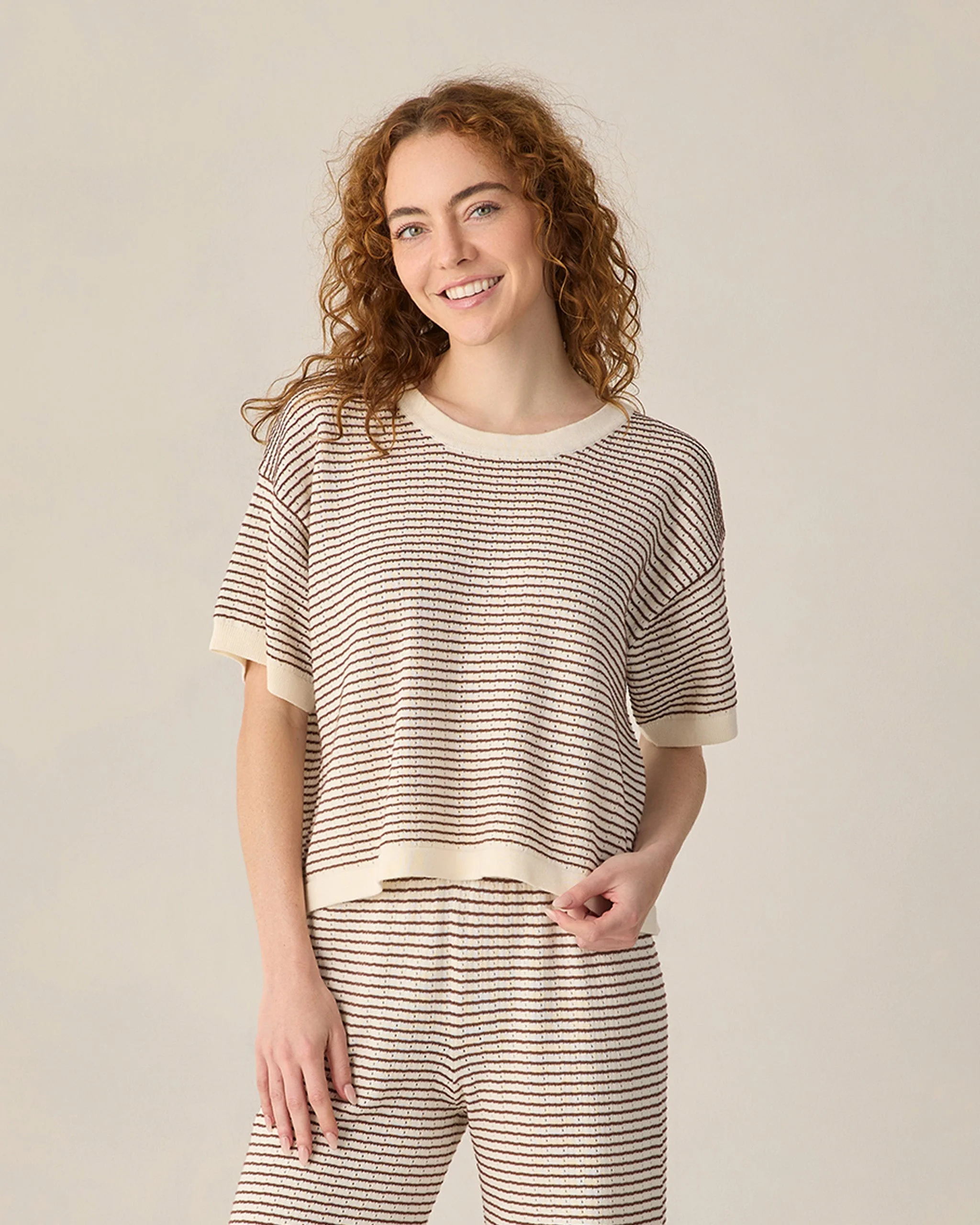 Women's Knit Wide Leg Pant Chocolate Stripe - Image 6