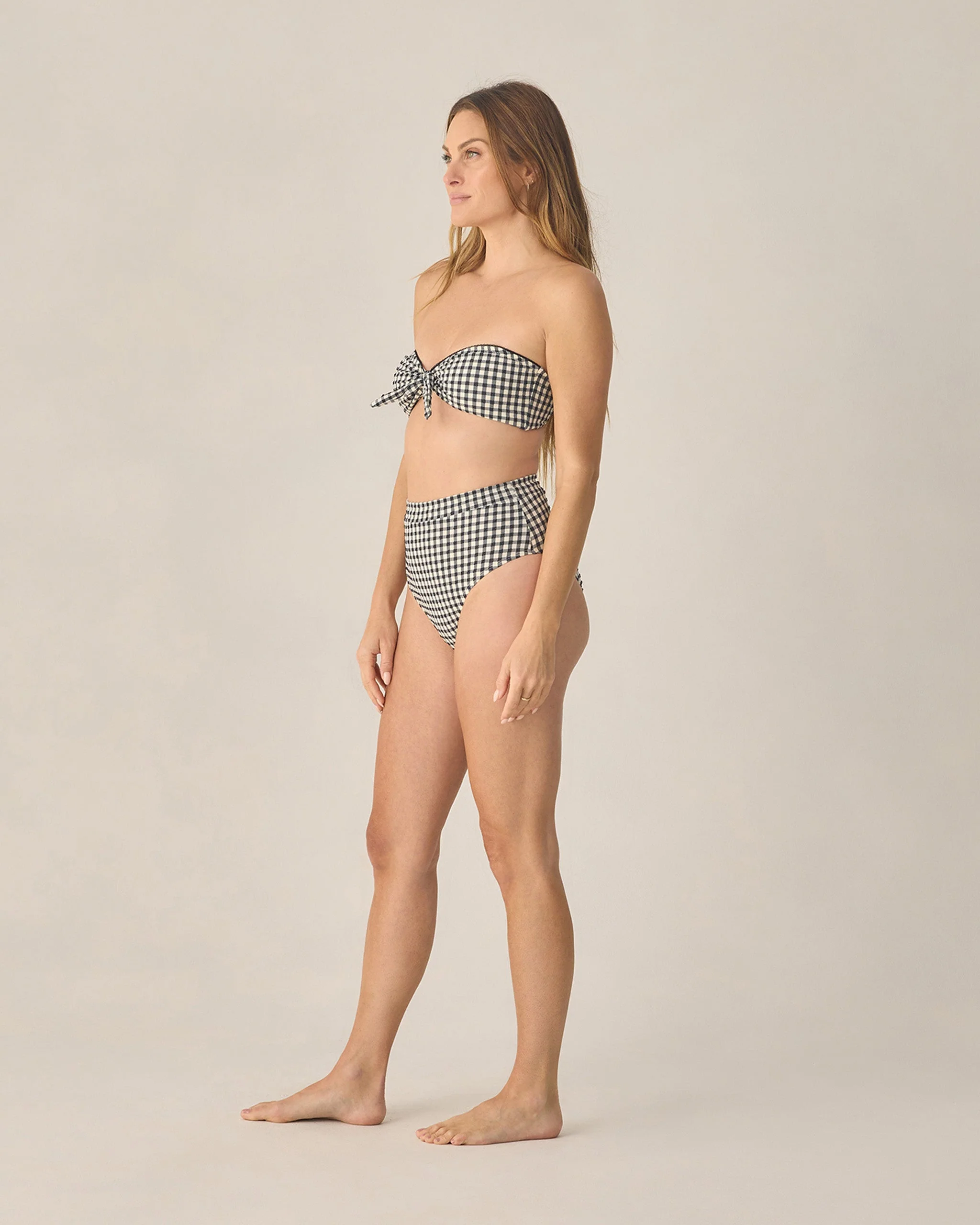 Women's Knotted Bandeau Bikini Top Black Gingham - Image 5
