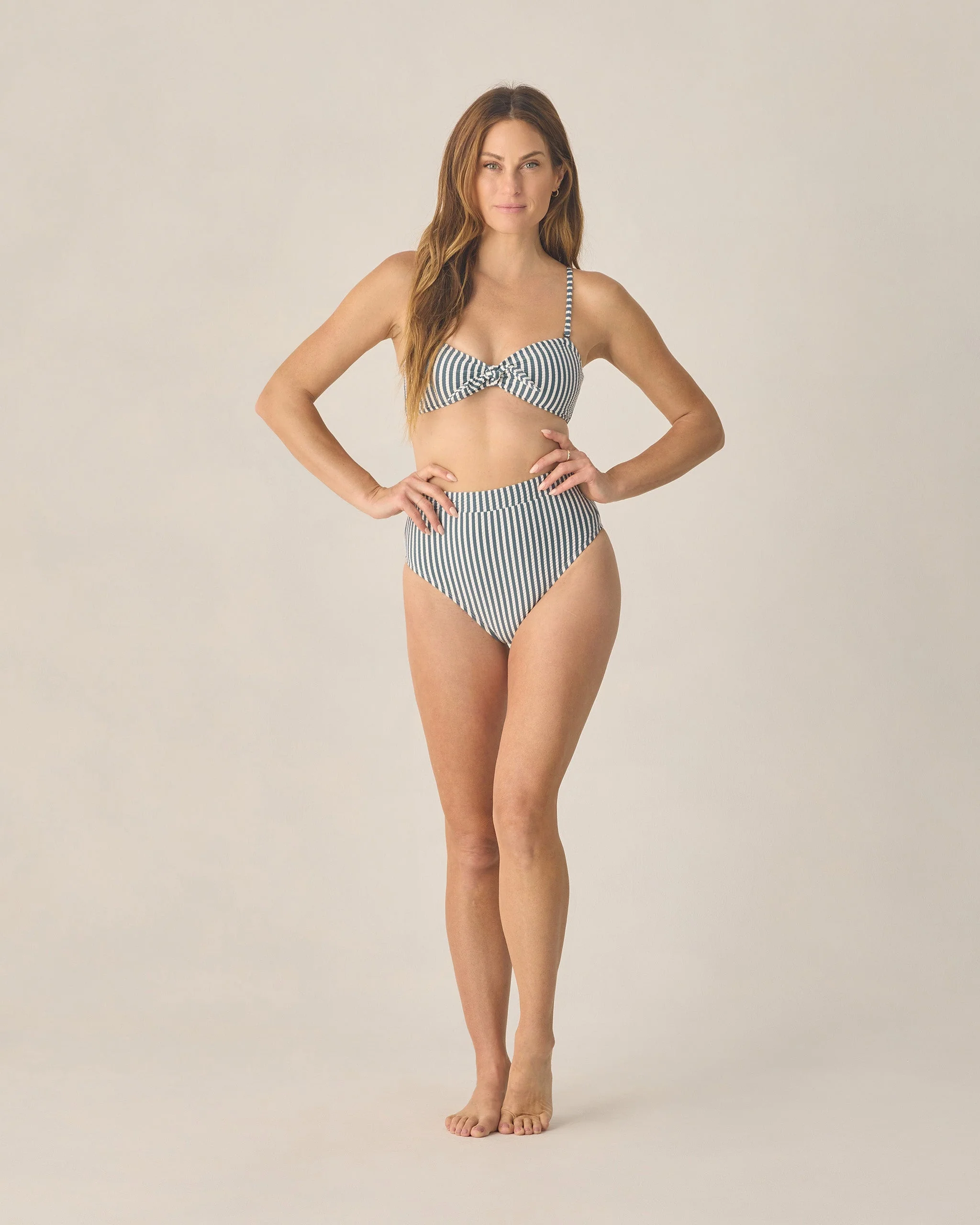 Women's Knotted Bandeau Bikini Top Navy Stripe - Image 4