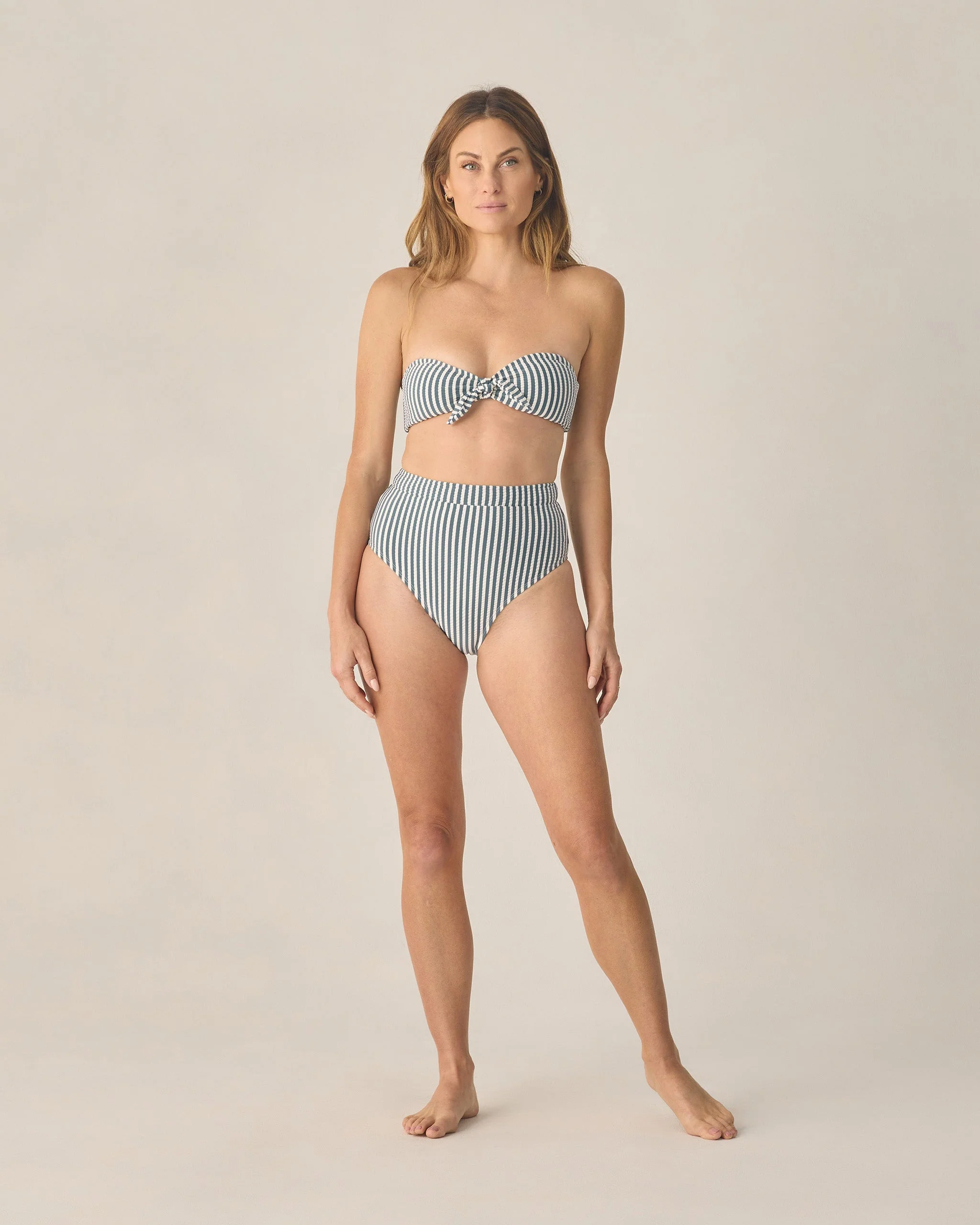 Women's Knotted Bandeau Bikini Top Navy Stripe - Image 6