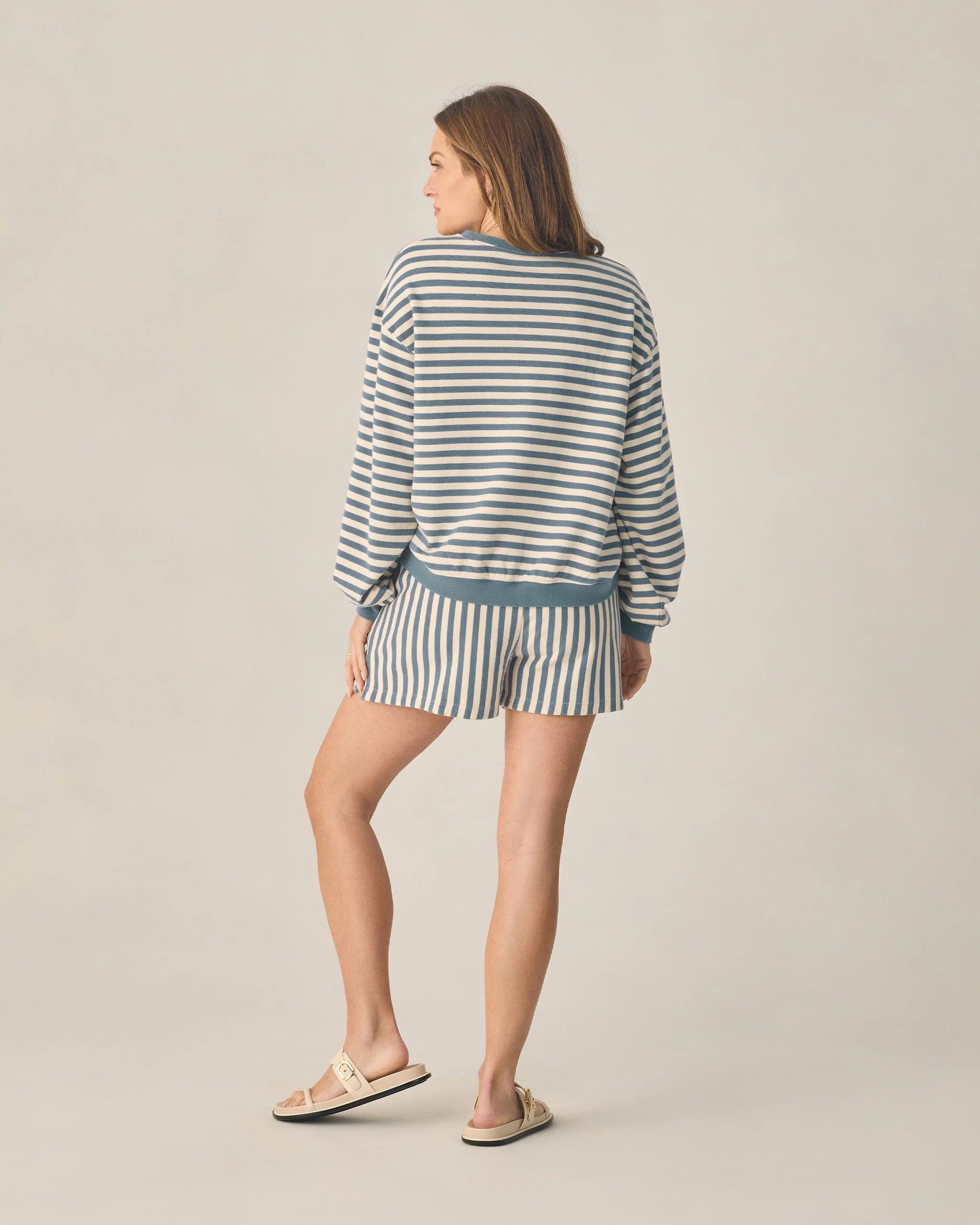 Women's Oversized Crew + Short Set Marine Stripe - Image 2