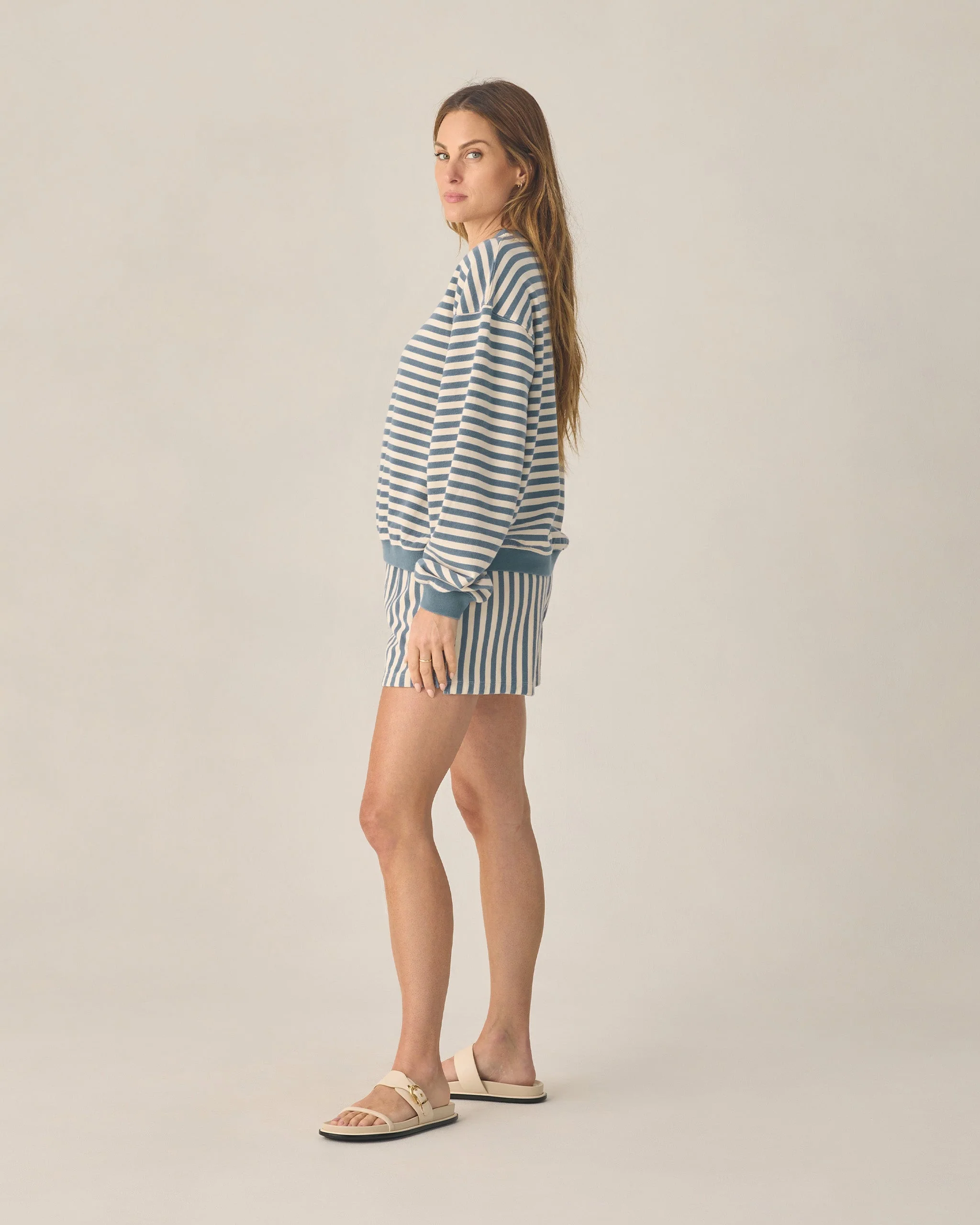 Women's Oversized Crew + Short Set Marine Stripe - Image 3