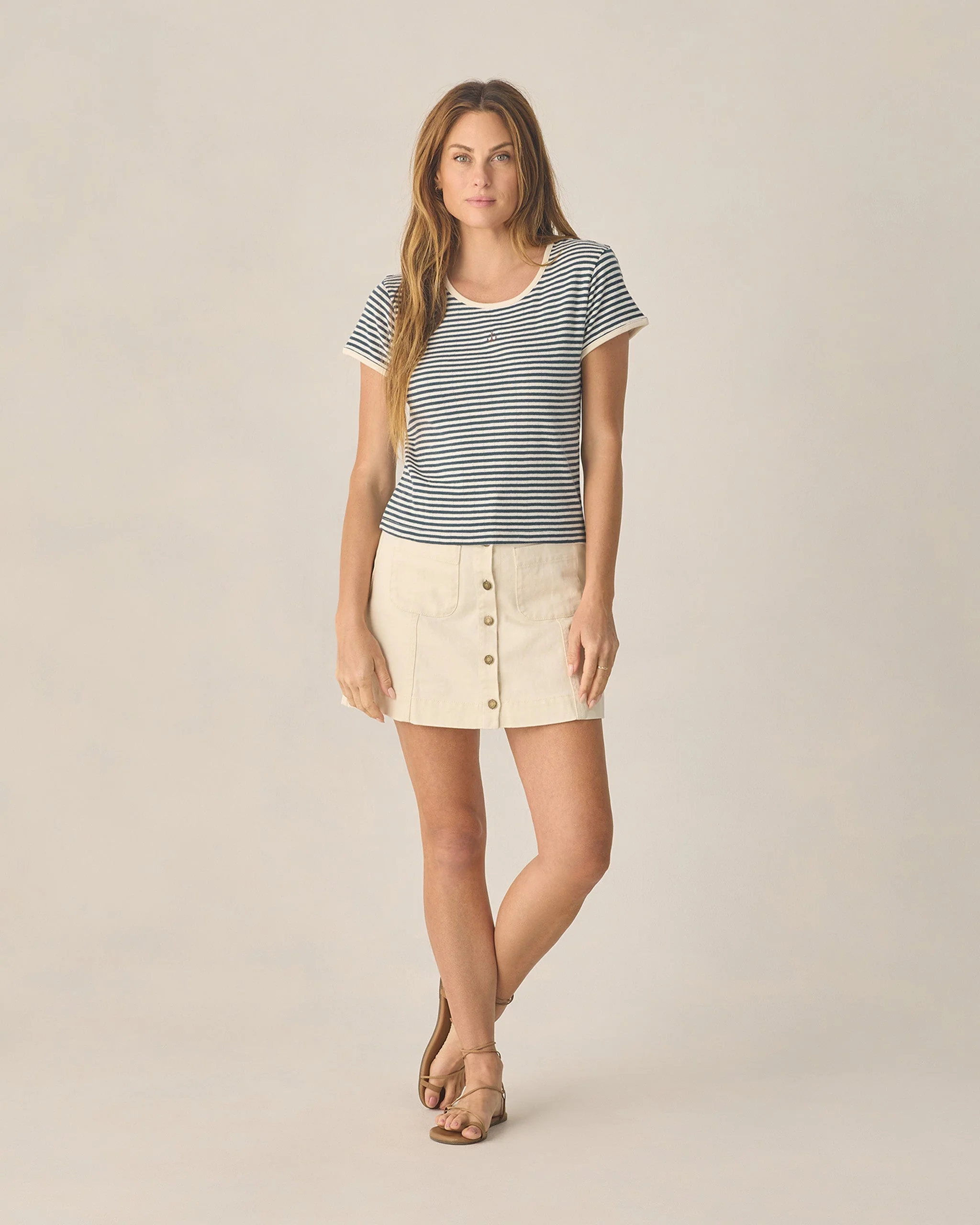 Women's Pointelle Tee Navy Stripe - Image 5