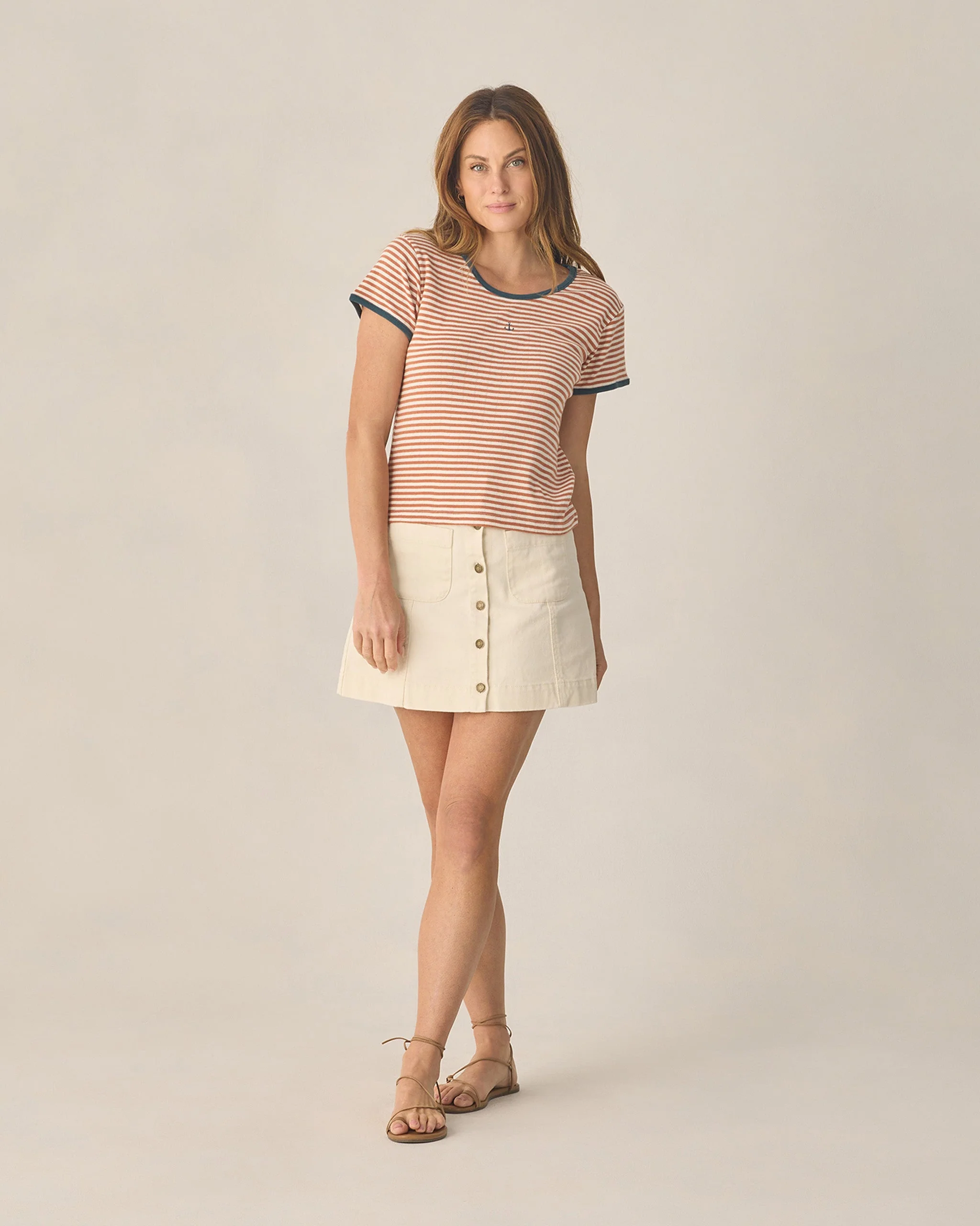 Women's Pointelle Tee Poppy Stripe