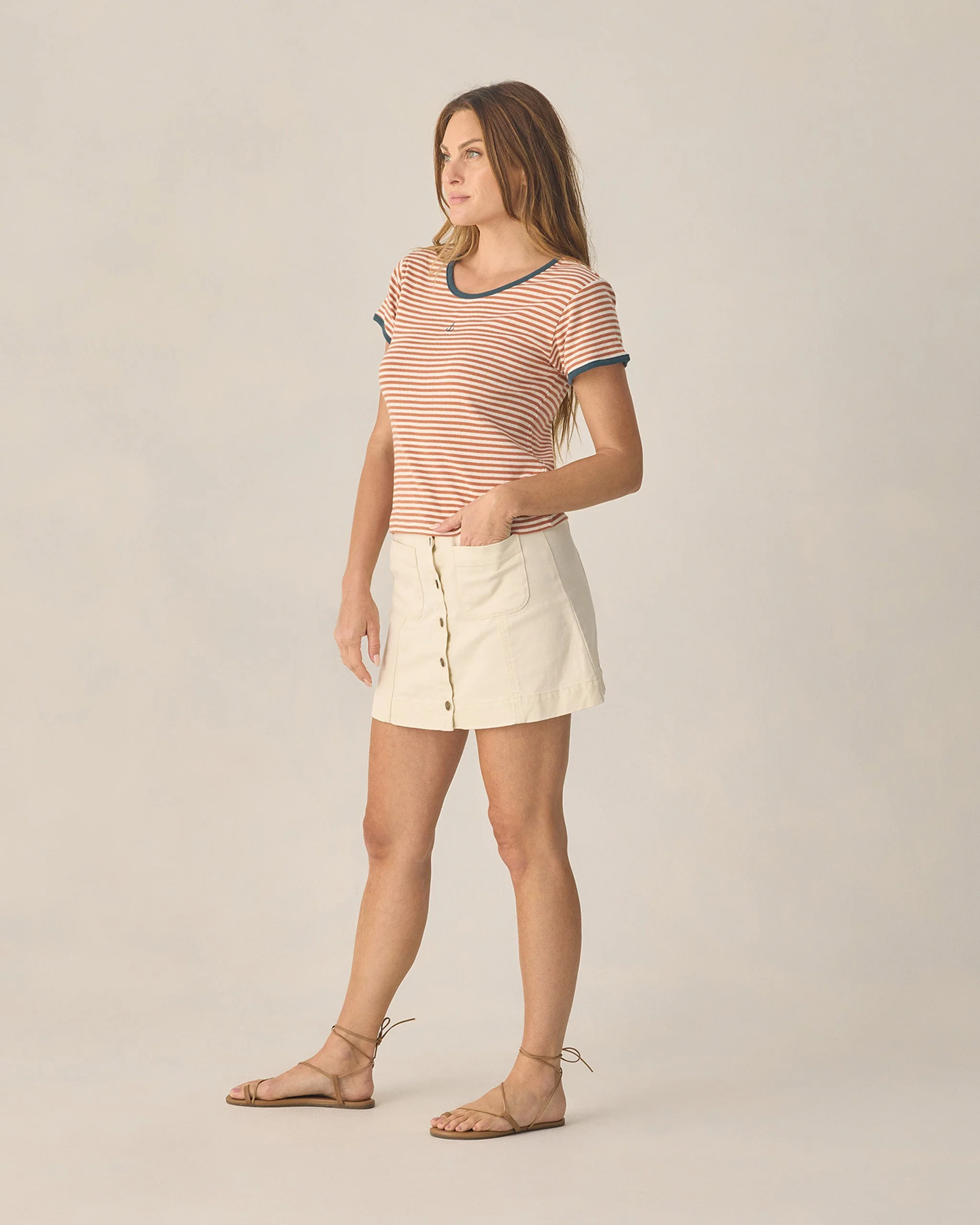 Women's Pointelle Tee Poppy Stripe - Image 3