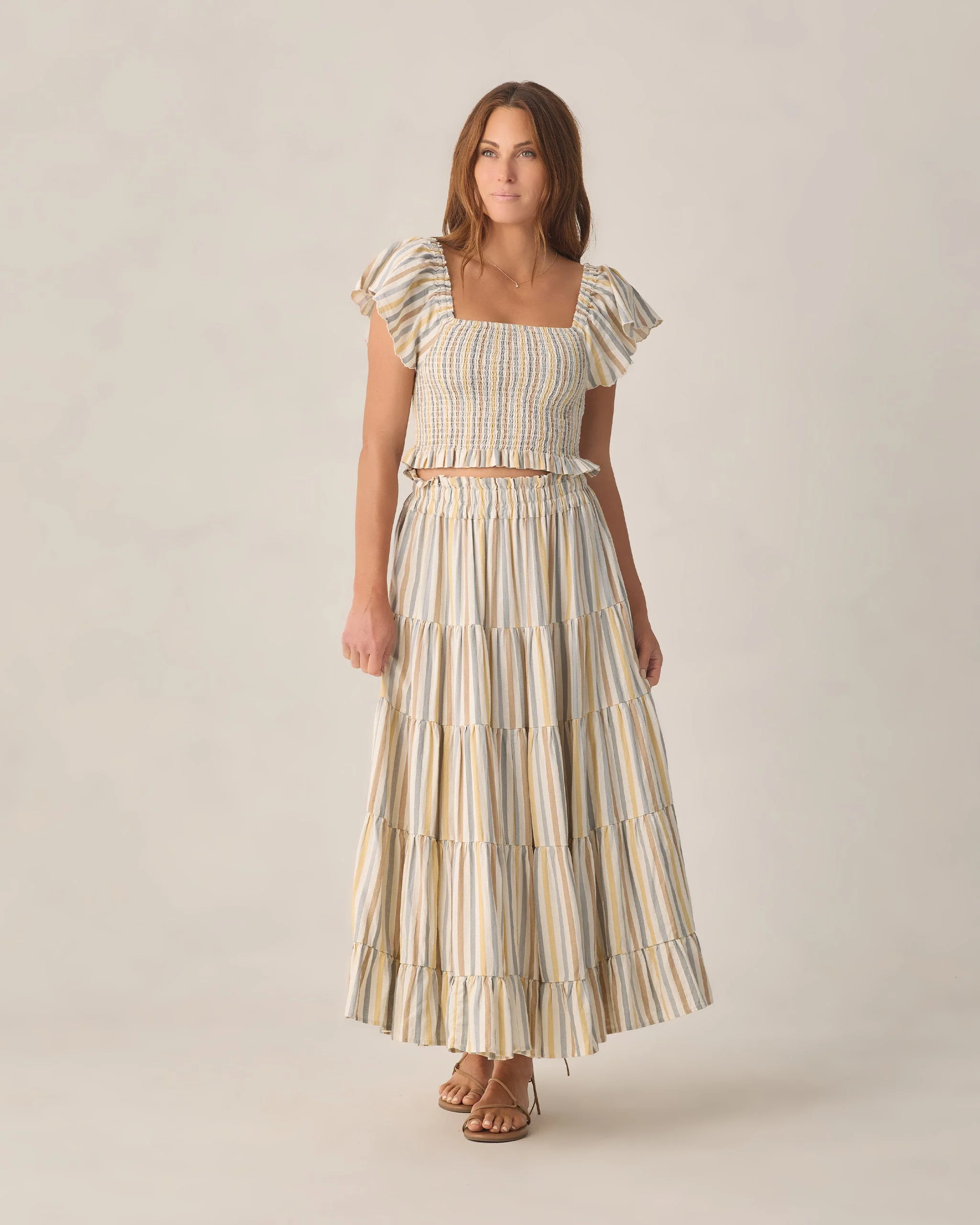 Women's Ruffle Tiered Maxi Skirt Valencia Stripe