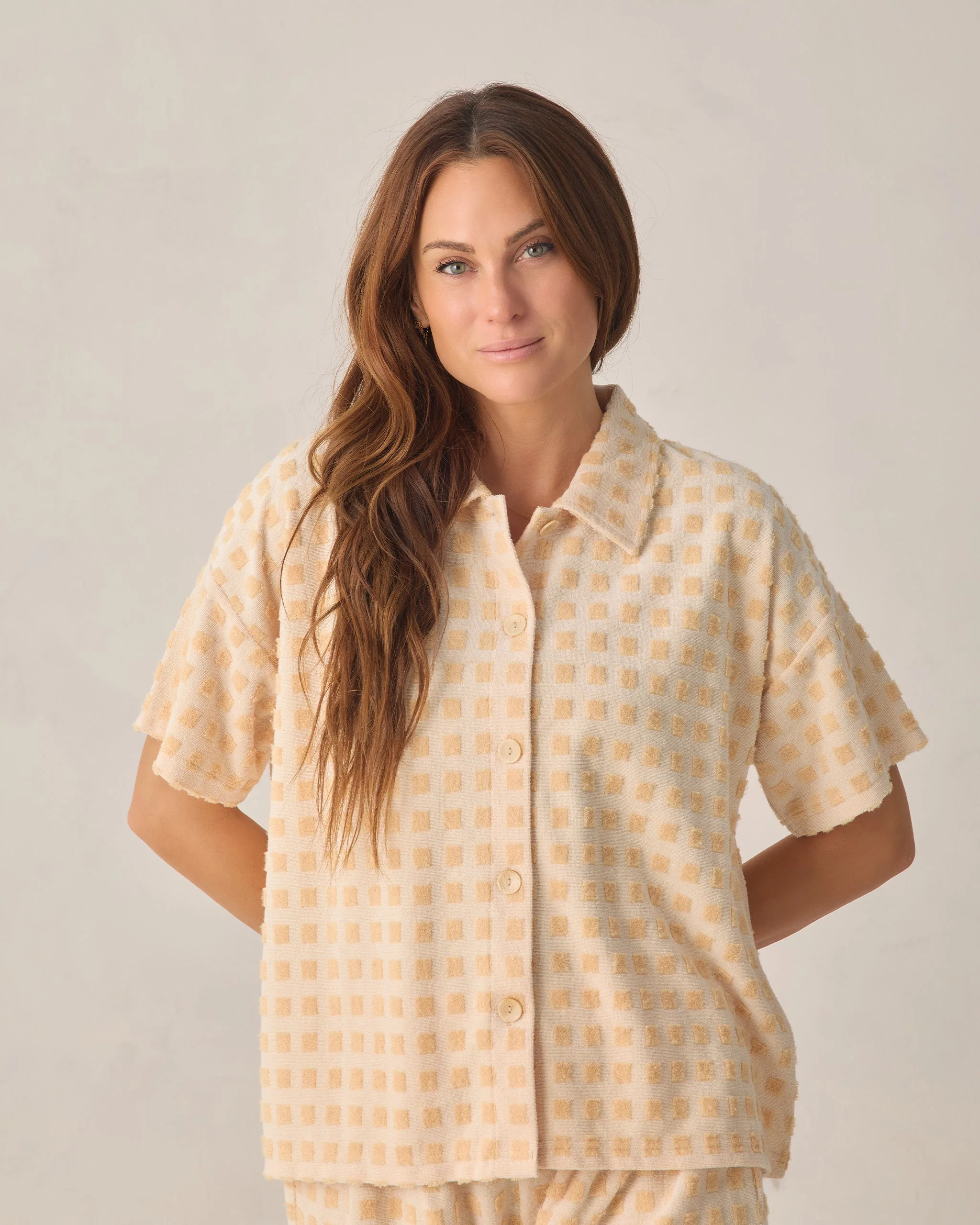 Women's Terry Cover Up Set Butterscotch Grid - Image 4