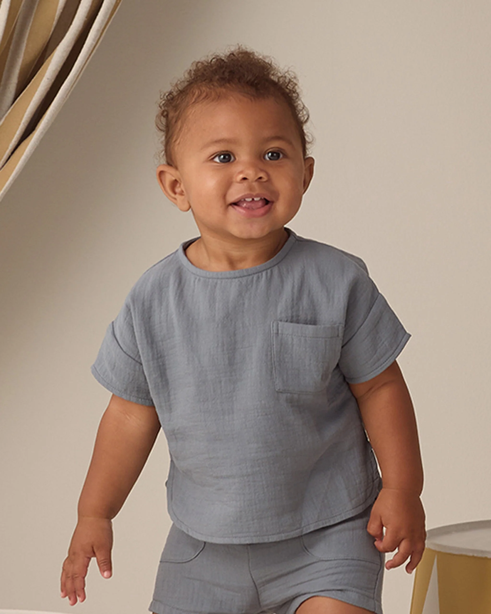 Woven Boxy Top Ocean - Image 3