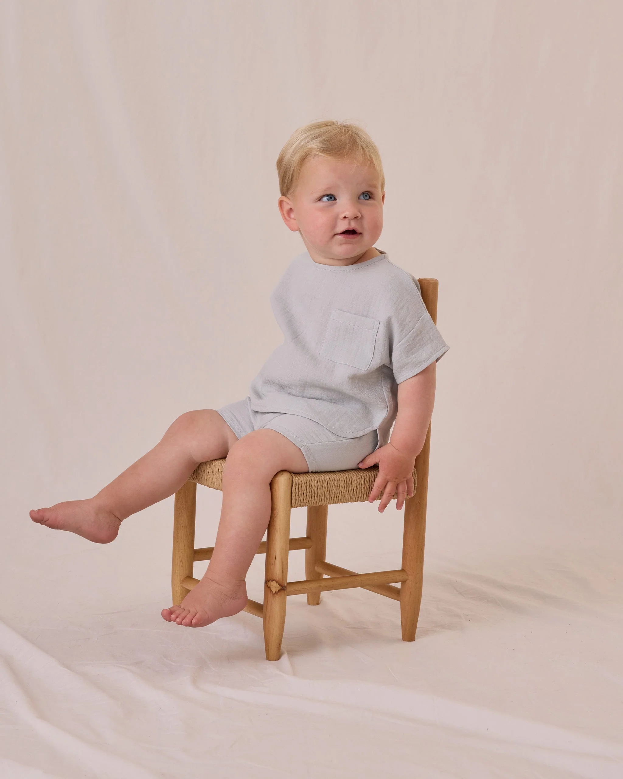 Woven Boxy Top + Short Set || Sky - Image 3