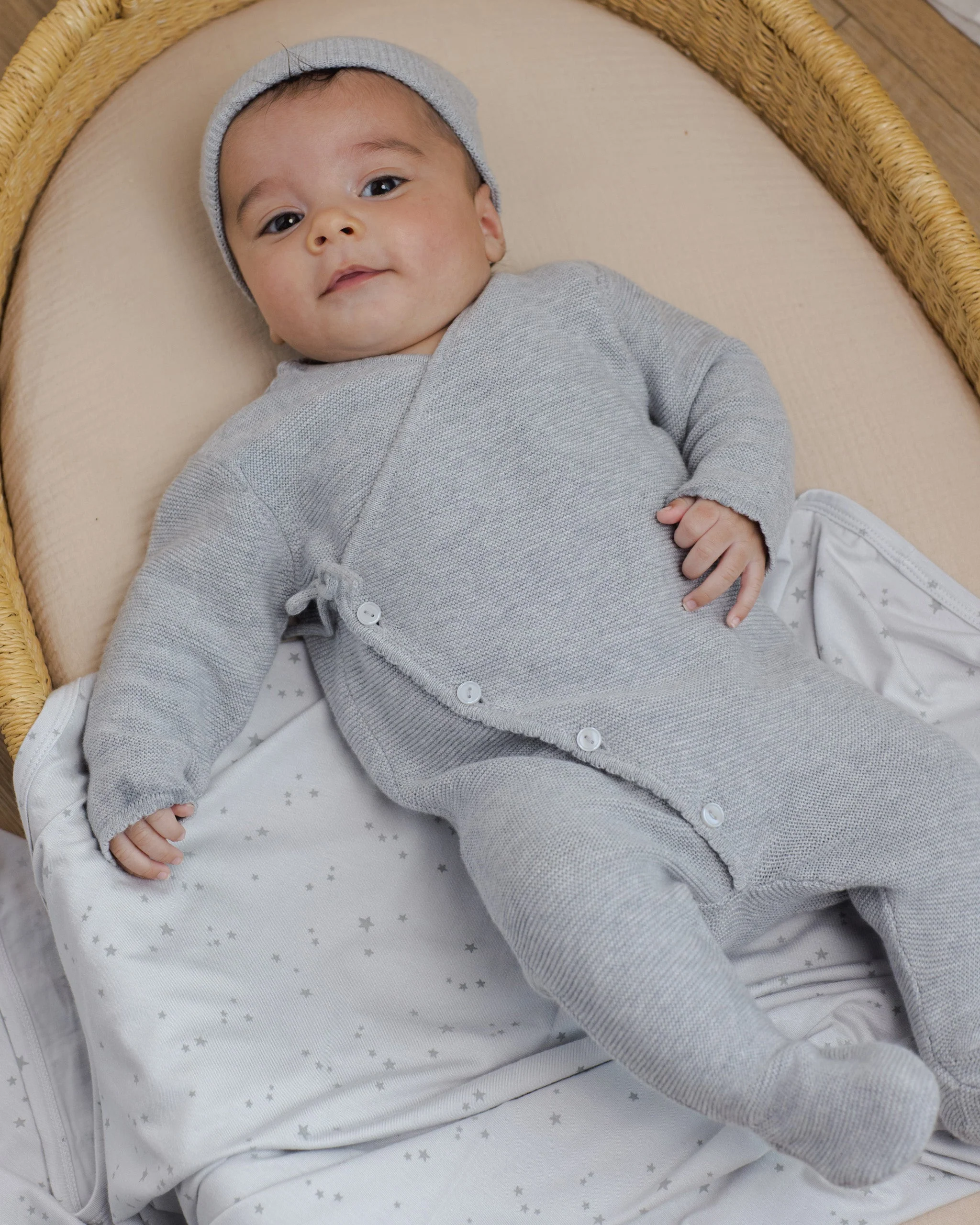 Wrap Knit Footie || Heathered Dusty Blue - Image 2