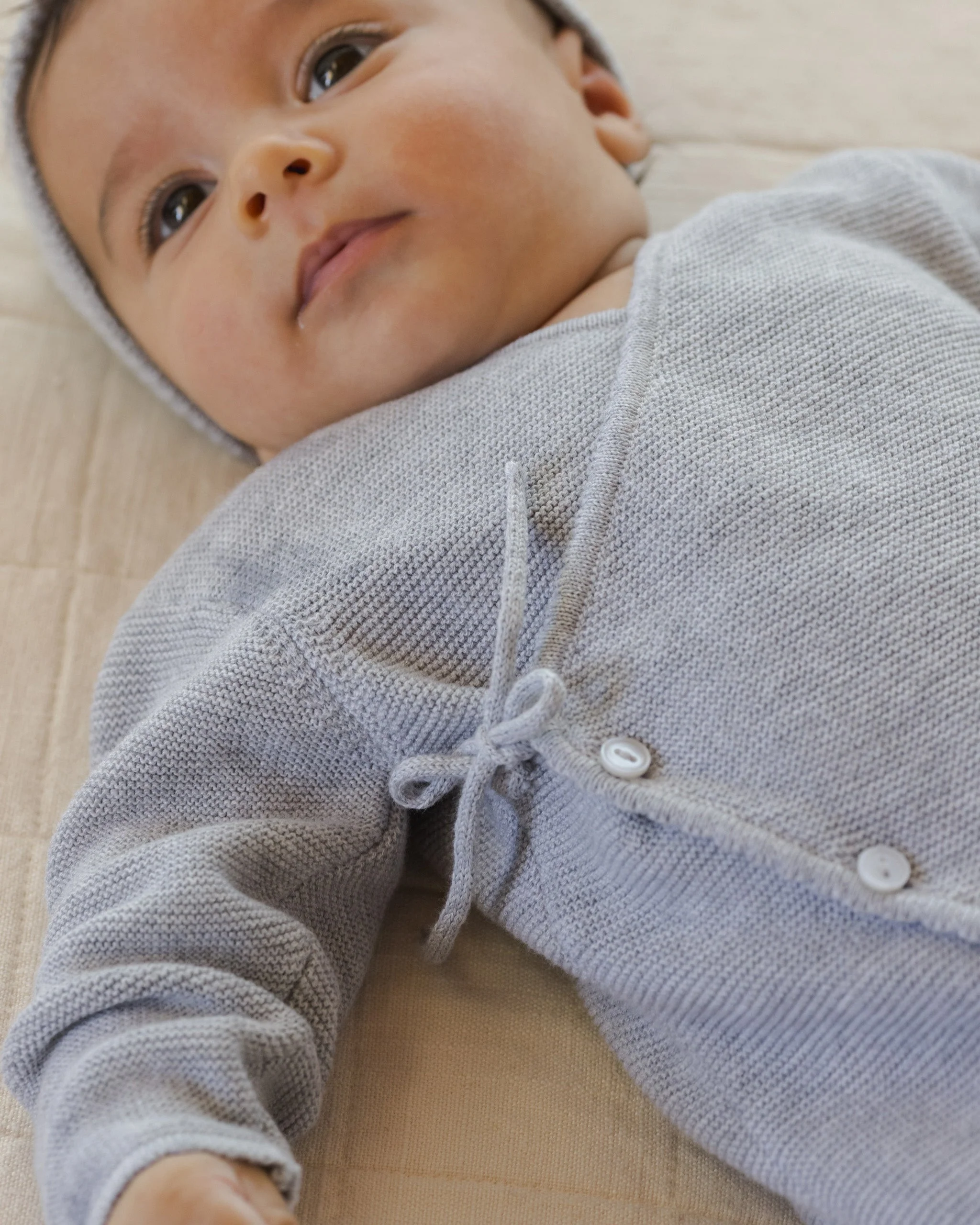 Wrap Knit Footie || Heathered Dusty Blue - Image 3