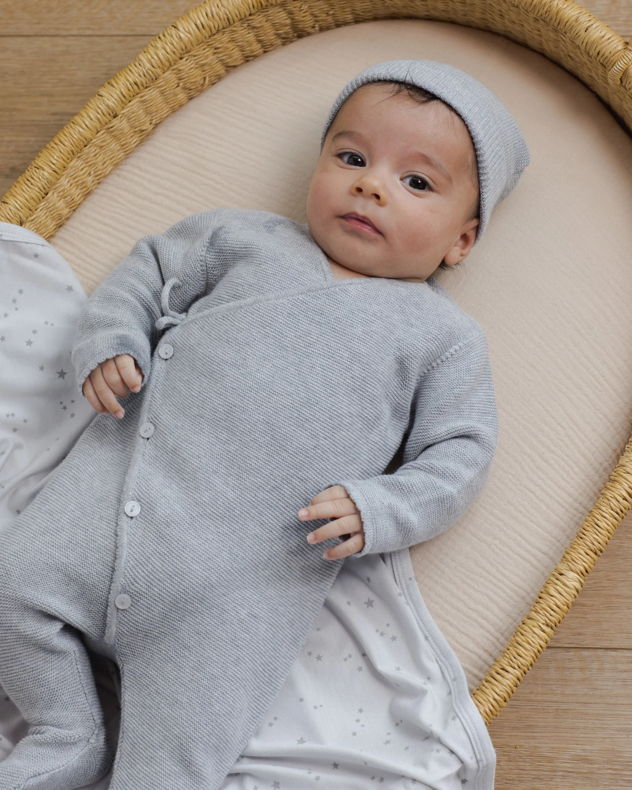 Wrap Knit Footie || Heathered Dusty Blue - Image 4