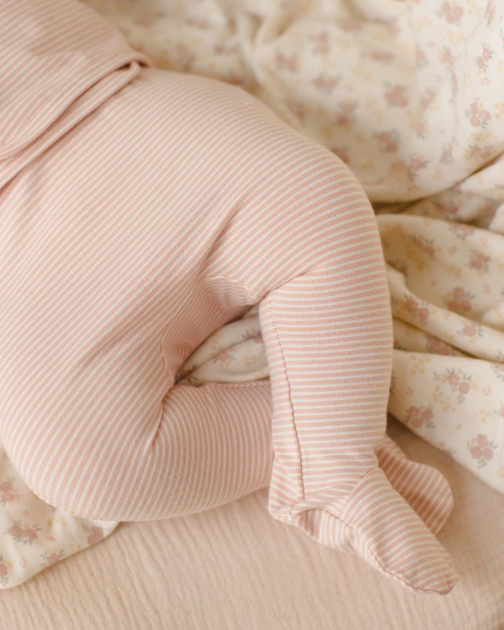 Wrap Top + Footed Pant Set Melon Micro Stripe - Image 4