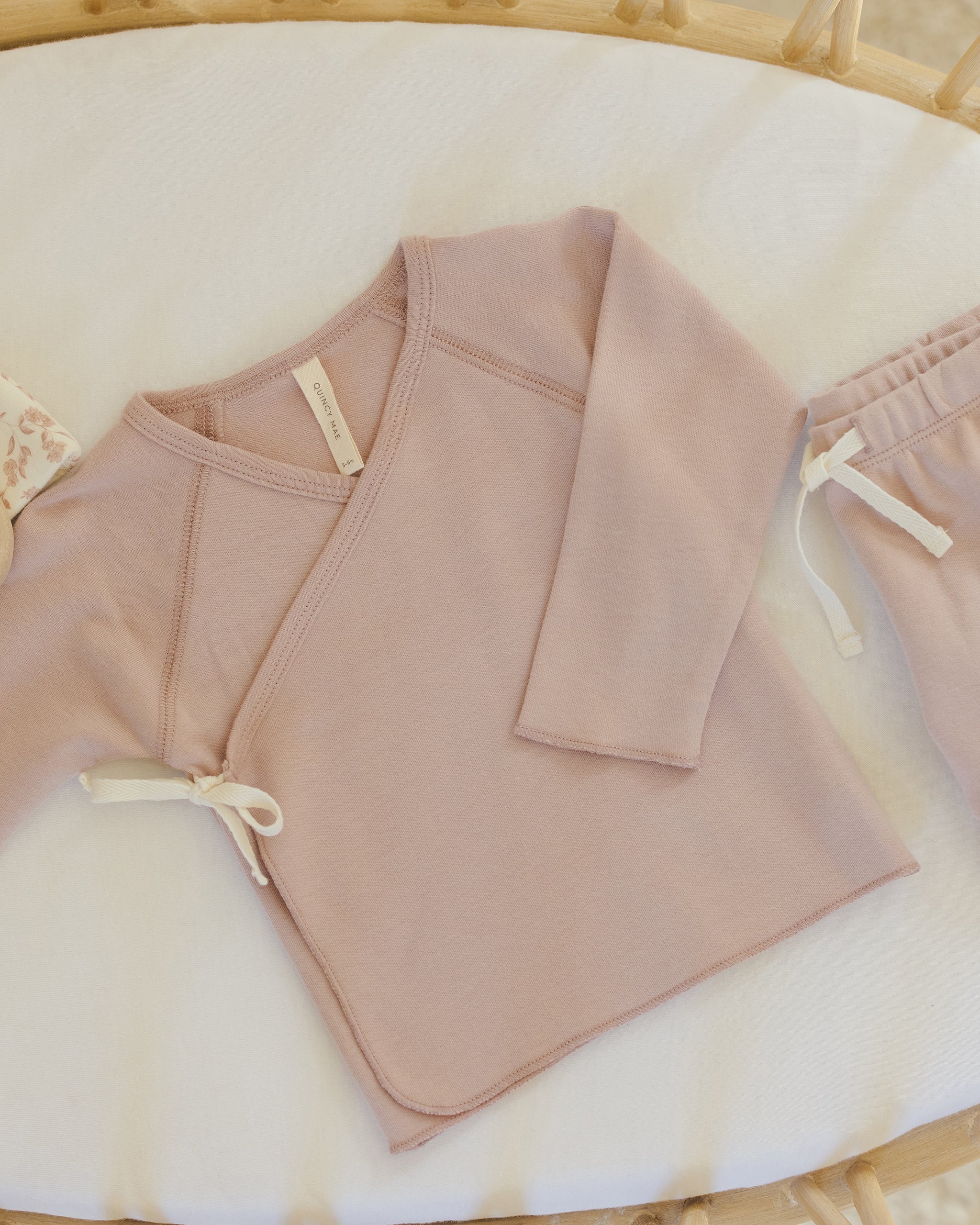 Wrap Top + Footed Pant Set || Rose - Image 2