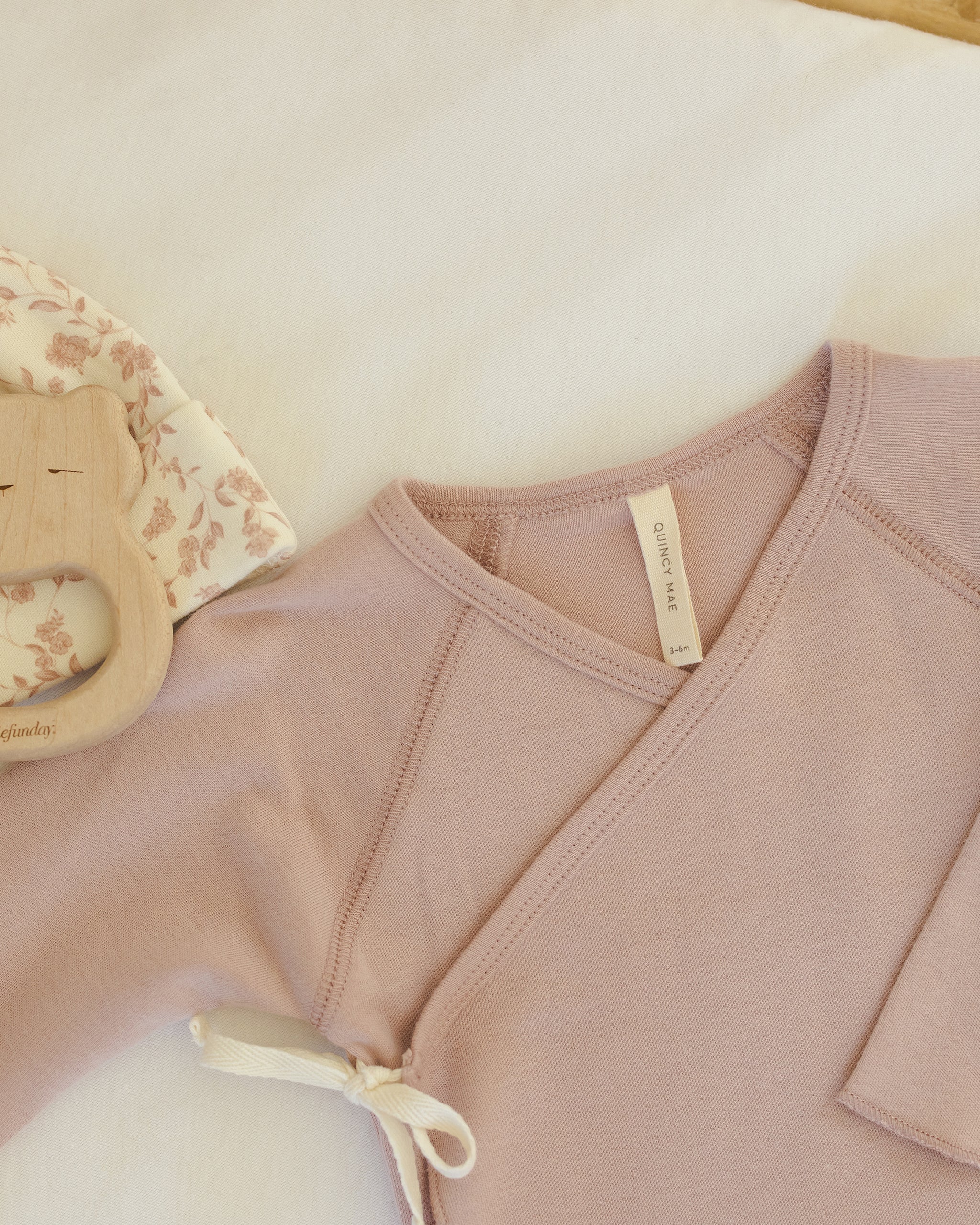 Wrap Top + Footed Pant Set || Rose - Image 3
