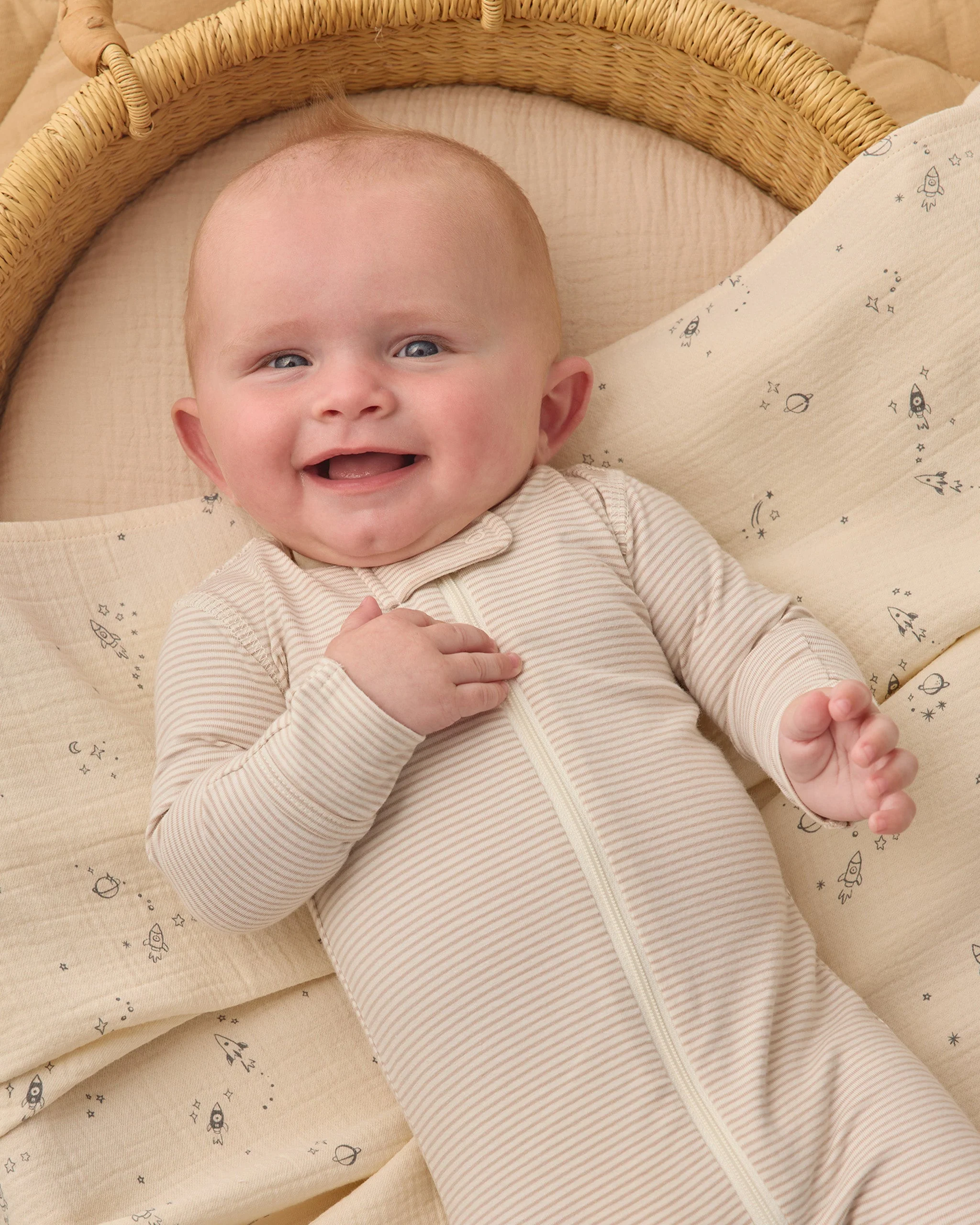 Zip Longsleeve Sleeper Footie Oat Microstripe - Image 4