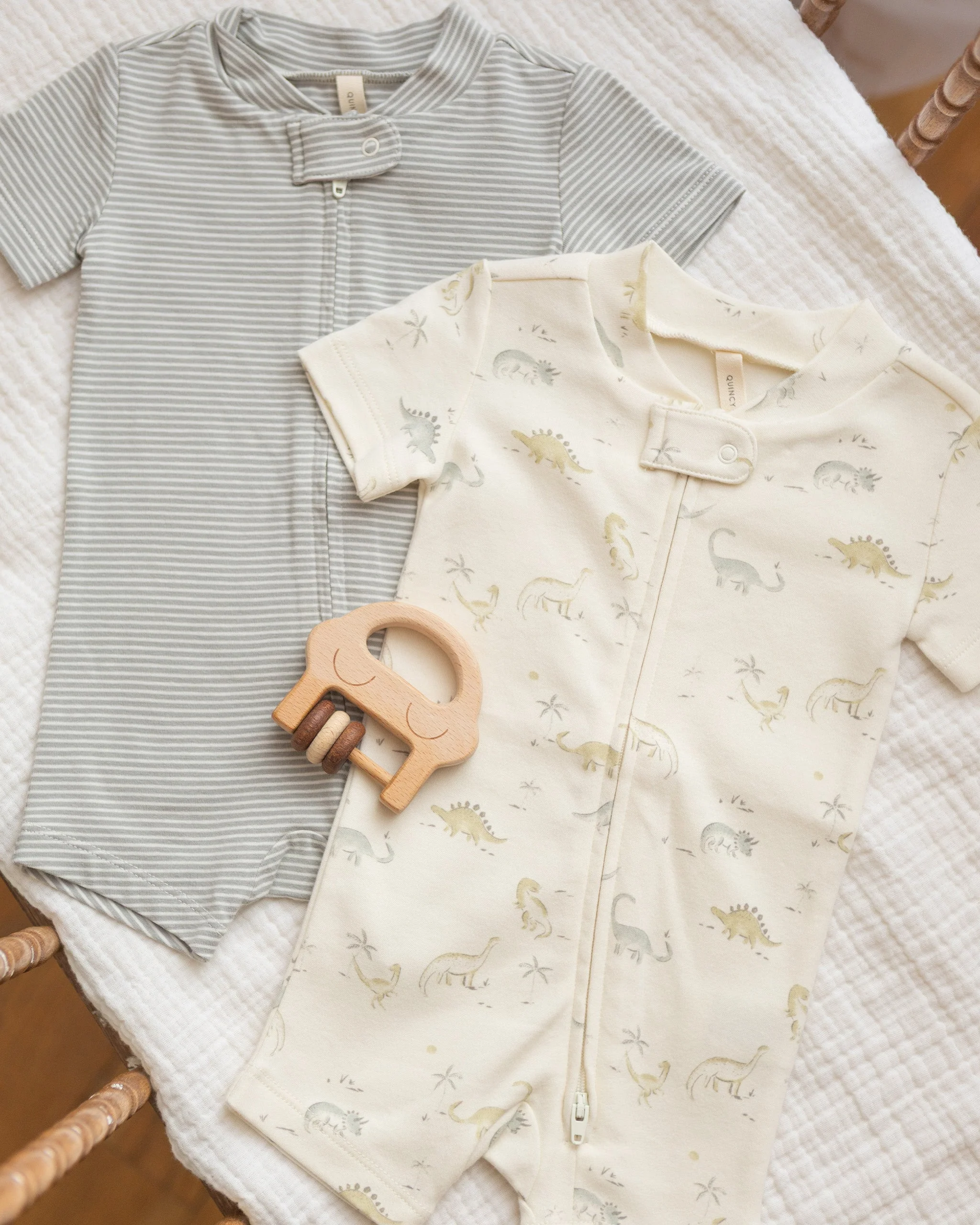 Zip Short Sleeve Sleeper Sage Micro Stripe - Image 2