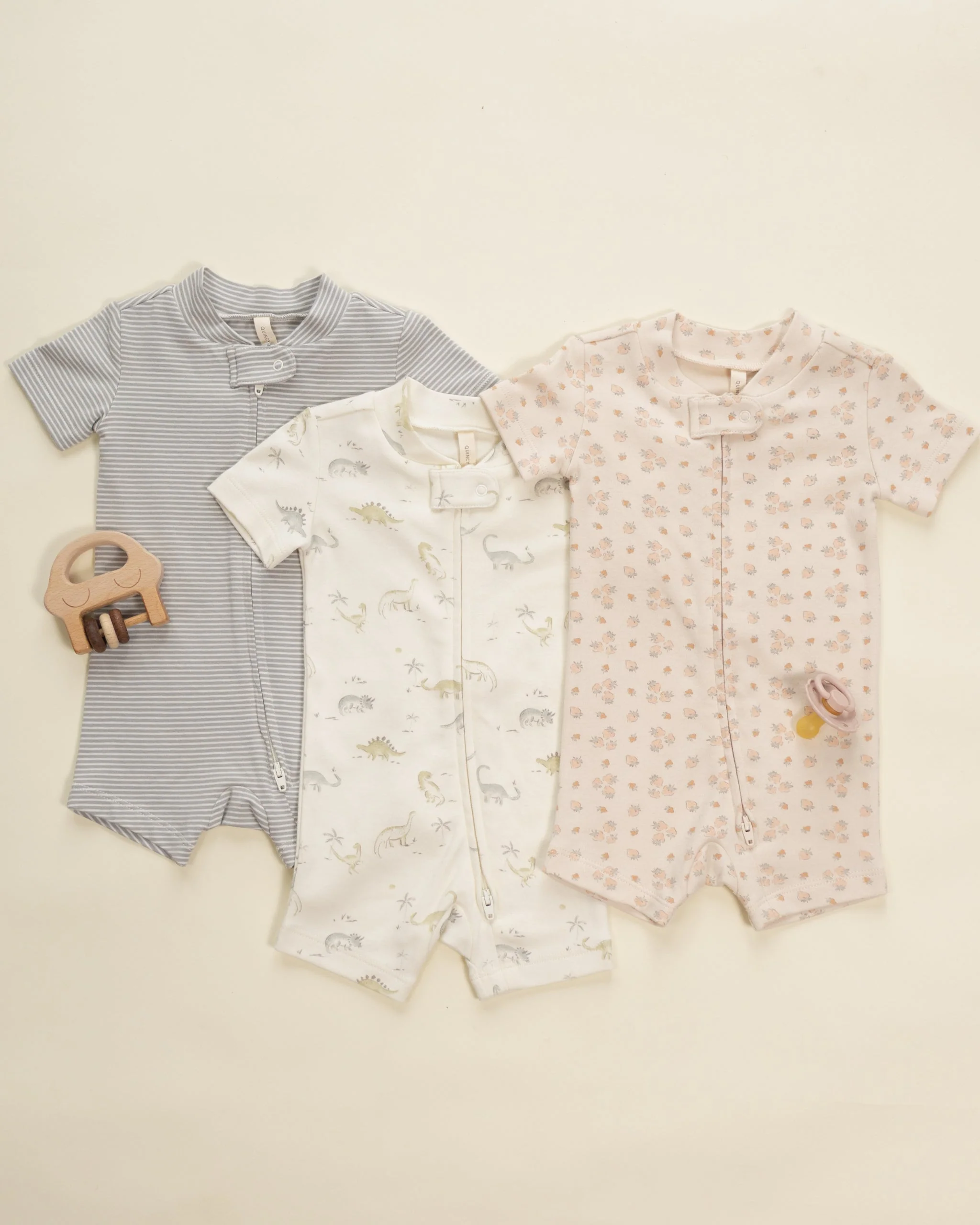 Zip Short Sleeve Sleeper Sage Micro Stripe - Image 3